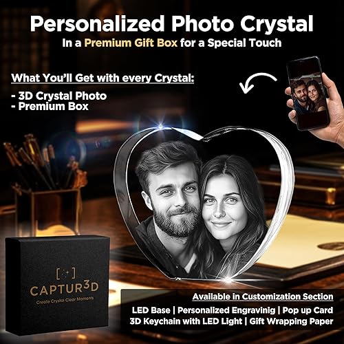 Miniatura 3 de Captur3D - Foto de corazón de cristal 3D personalizado con imagen grabada y mensaje regalo para cumpleaños boda recuerdo día de la madre San