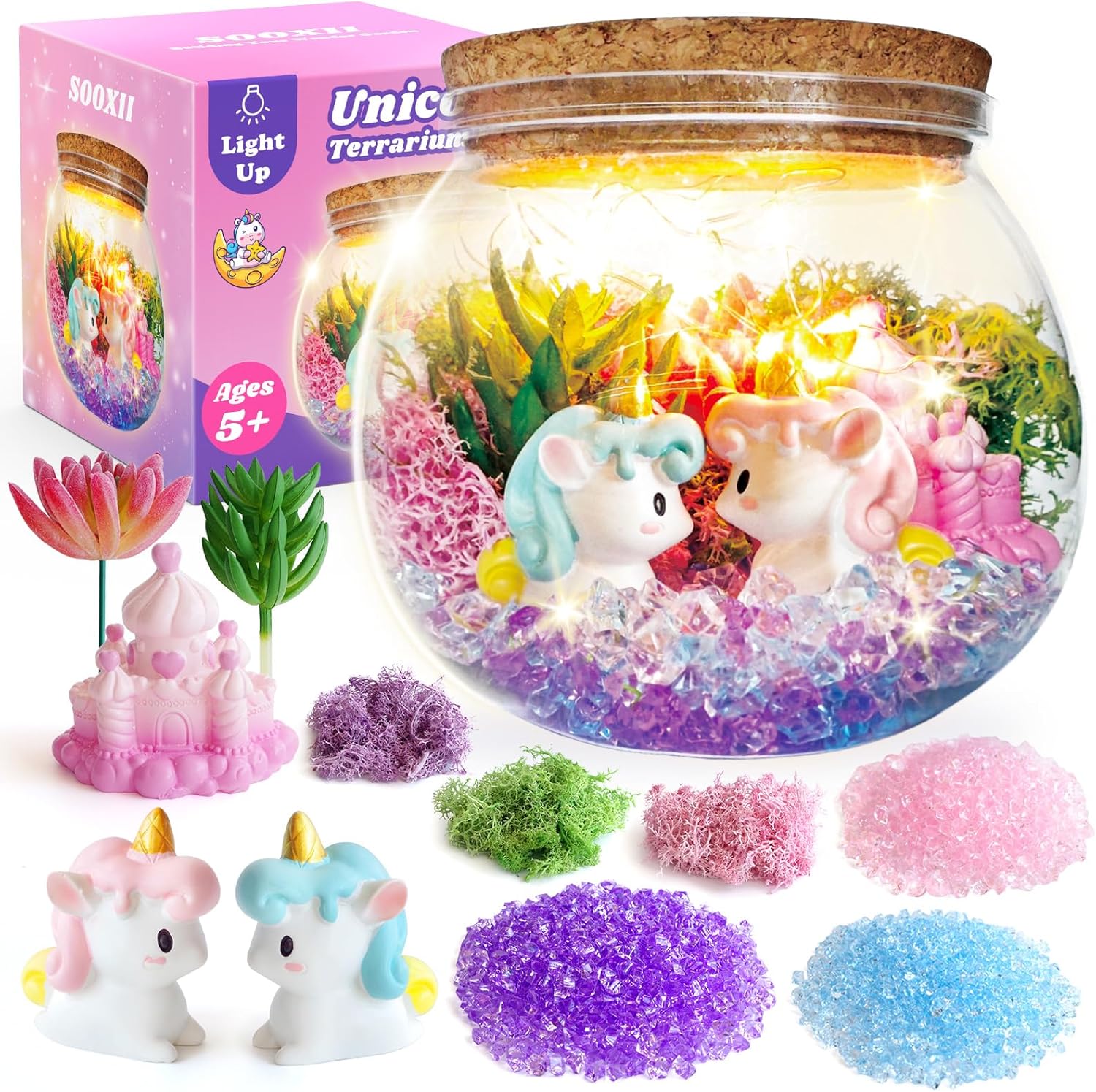 Unicorns Gifts for Girls Light Up Terrarium Kit for Kids Birthday Gift