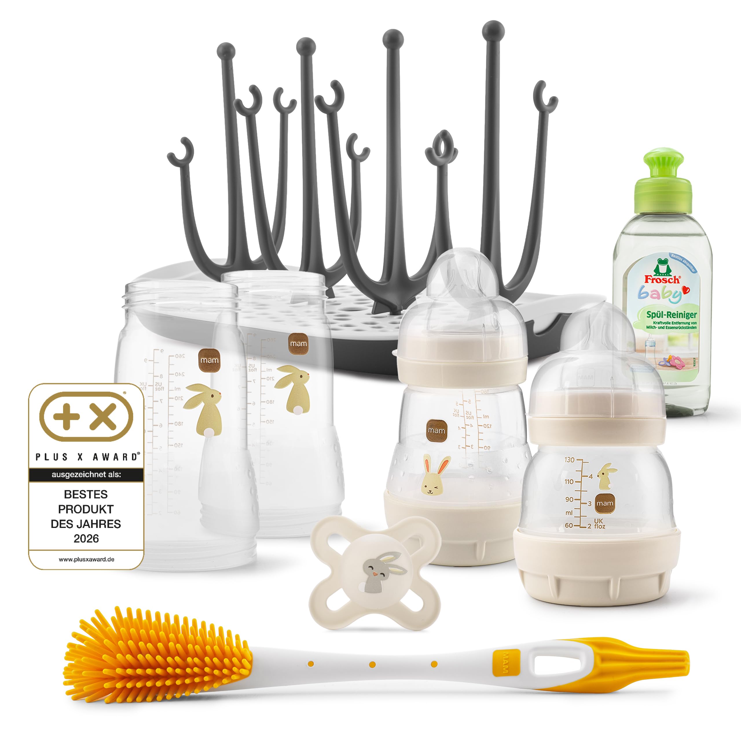 MAM Easy Start Coffret cadeau avec séchoir | 0+ Mon | Ensemble de biberons | 96 % de recommandation de sages-femmes | 80 % de coliques en moins | 2 biberons, 2 corps de biberons, 1 tétine et 1