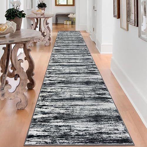 Miniatura 161 de KOZYFLY Alfombra moderna abstracta lavable de 2.6 x 10 pies, antideslizante, suave, alfombra de camino de cocina, alfombra a rayas azules óxido para