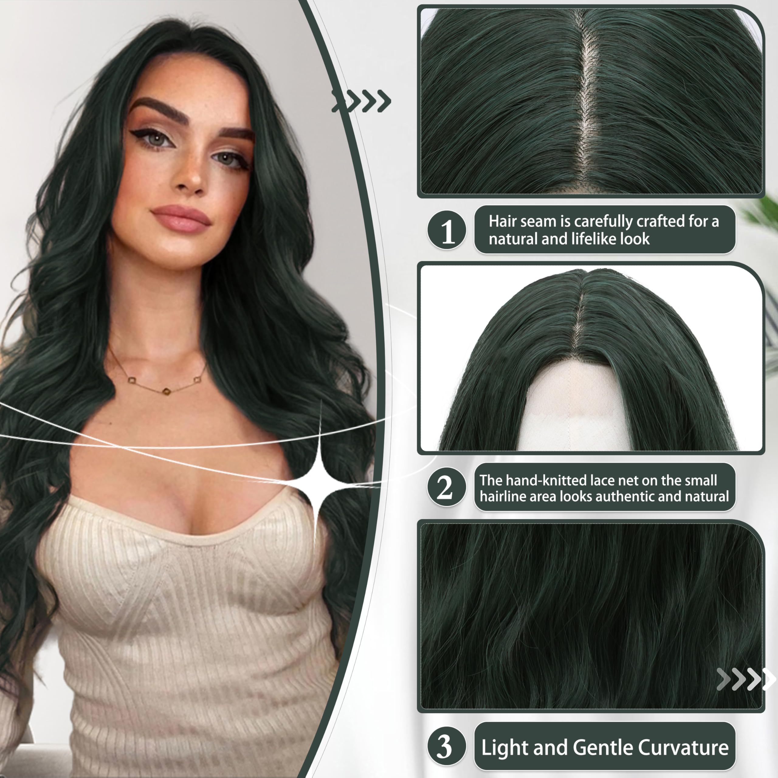 BUPPLER Cosplay Long Dark Green Wig 28 Inch Middle Part Synthetic Wig Realistic Gifts Party Wigs for Women Daily Use Colorful Wigs (Dark Green) - Image 4