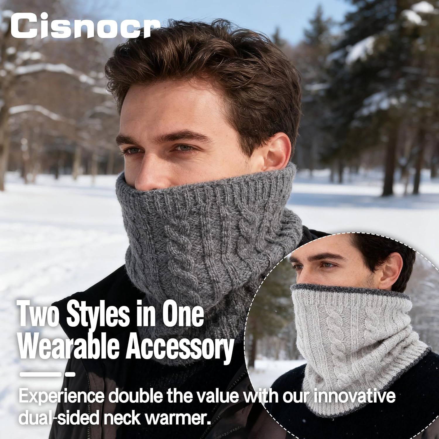 Reversible Winter Neck Gaiter Men Women,Knitted Neck Warmer Face Mask Ski Scarf