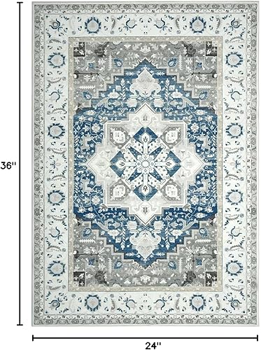 Miniatura 102 de COZYLOOM Alfombra de área de 2 x 6 pies, tribal, envejecida, para entrada, medallón vintage, alfombra para interiores, alfombra de pelo bajo, suave