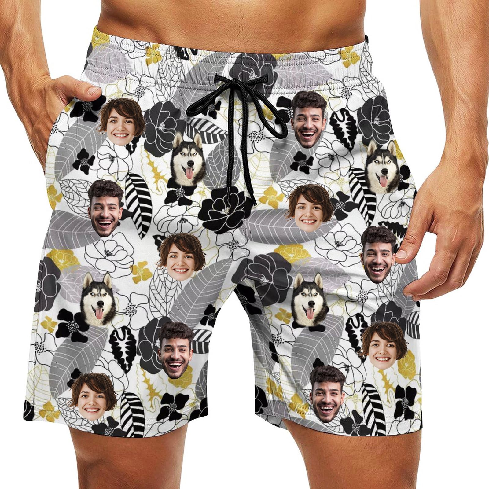 Custom Swim Trunks Men Personalized Funny Swim Beach Shorts with Faces on Them Custom Birthday Gifts for Men