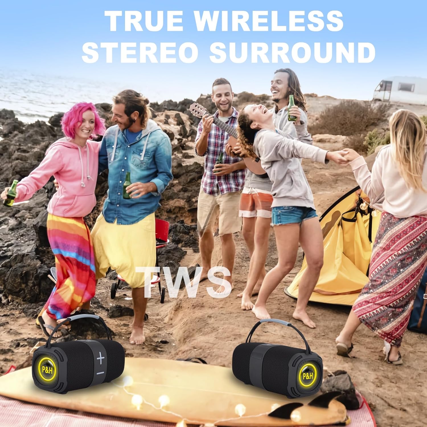 Portable Bluetooth Speaker with Lights, 16W Loud Stereo Sound, Small Wireless Speaker for Outdoor, TWS Paring for Home/Bathroom/Party/Outdoor/Beach, Gift Ideals - Image 6