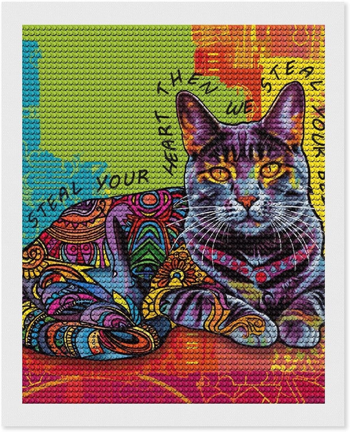 Amoewccr Cat Graffiti Diamond Painting Art Kits for Adults Diamond Painting Diamond Art Kits 5D Diamond Painting Art Kits for Home Wall Decor 12x16inch