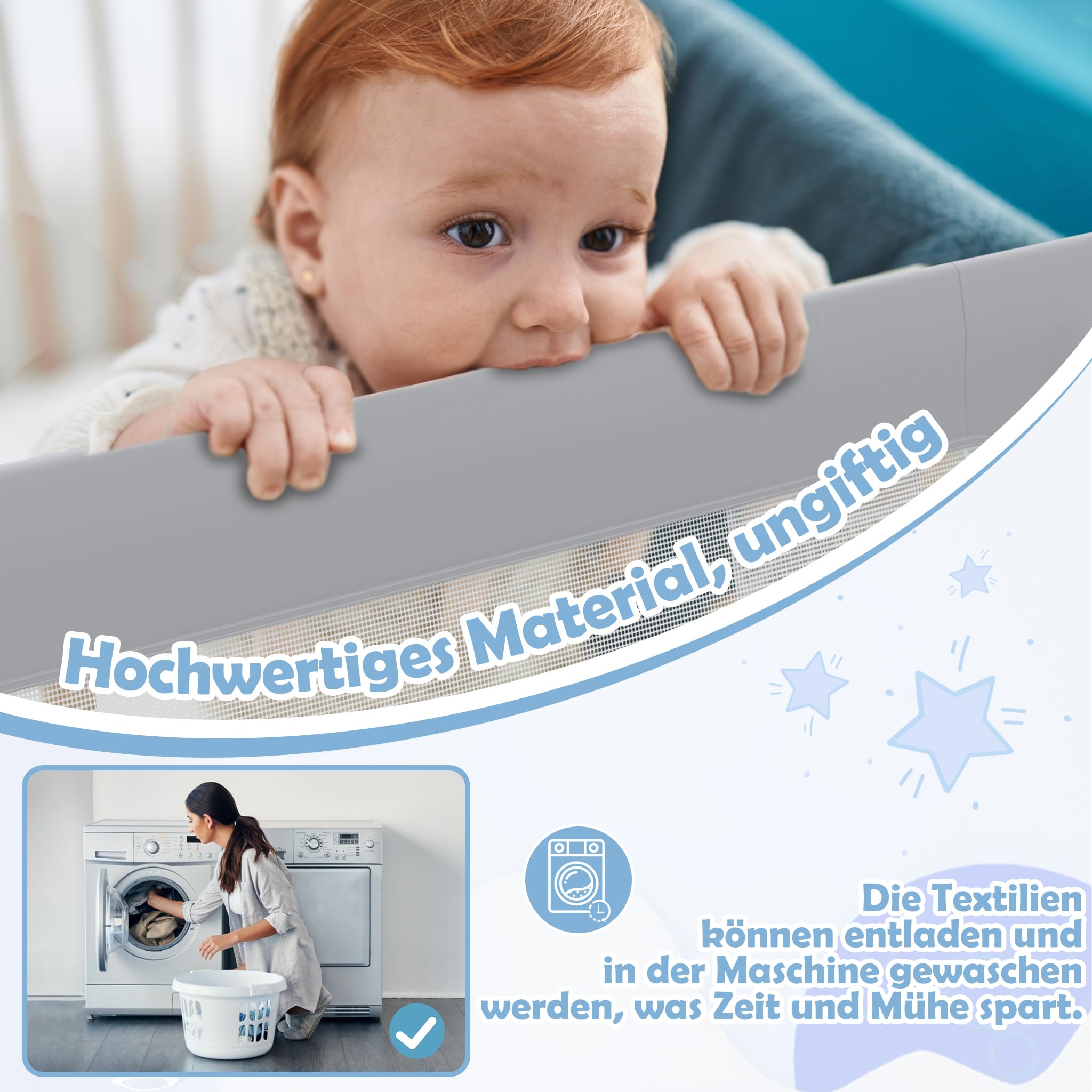 Froadp Protezione per Letto Anticaduta per Bambini, Griglia di Sicurezza per Letto Pieghevole per Bambini, Protezione Anticaduta per Letto per Bambini, Protezione per Letto per Bambini (Grigio Chiaro