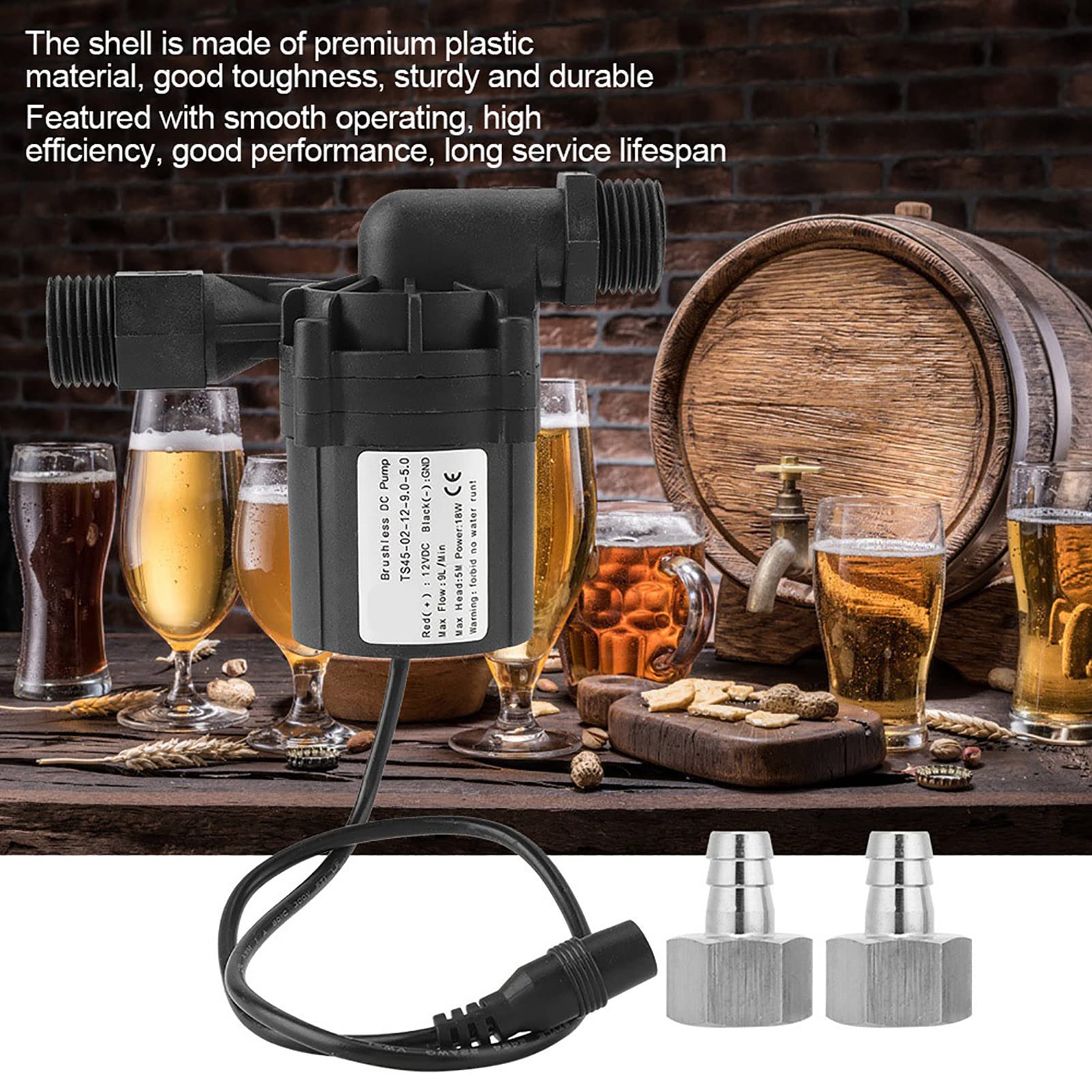 Braupumpe,Bierfasspumpe,Bierdruckpumpe,DC 12V 18W Brewing Homebrew Pump Circulation Brushless Beer Pumps(mit Stecker), Homebrew Pumpe Bierpumpe Zirkulationspumpe Brushless Braupumpe Bierfasspumpe