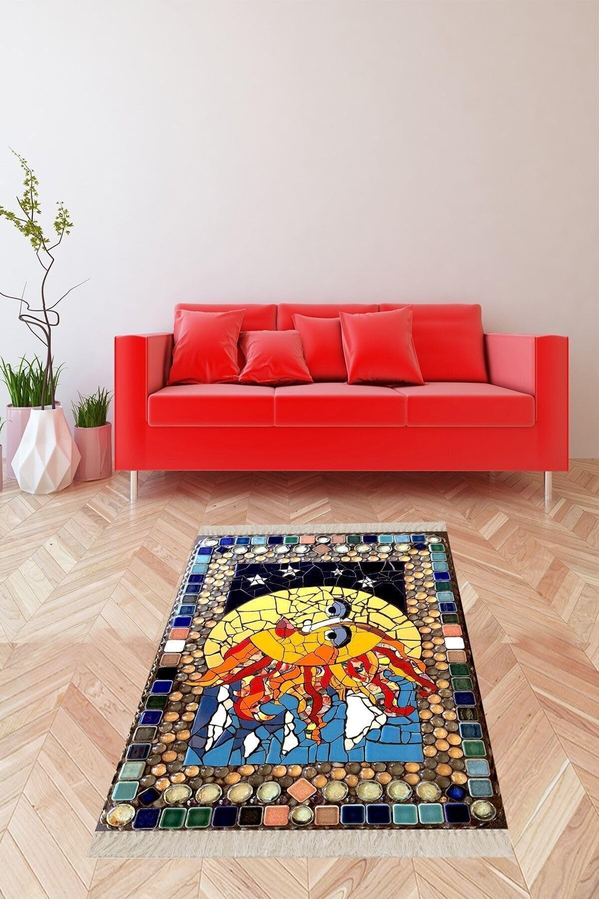 On The Clouds Ay ve Güneş Dijital Baskı Yıkanabilir Kaymaz Taban Salon Halı ve Yolluk MEG1132, 80 x 400