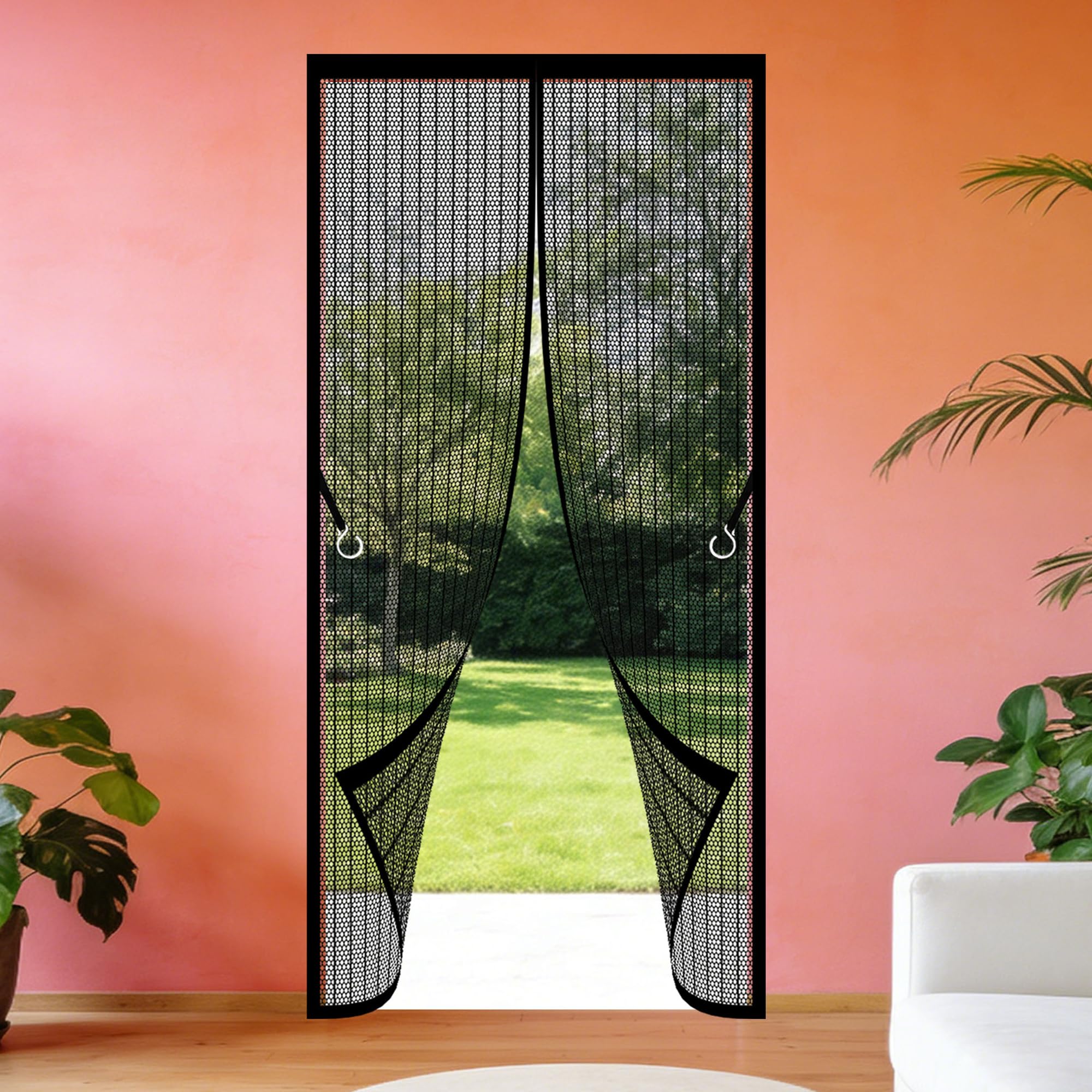 Magnetic Door Curtain 99 x 260 cm Hands Free Closing Mosquito Proof Door Curtains Keep Fresh Air in Bugs Out for Living Room, Bedroom, Patio, Black