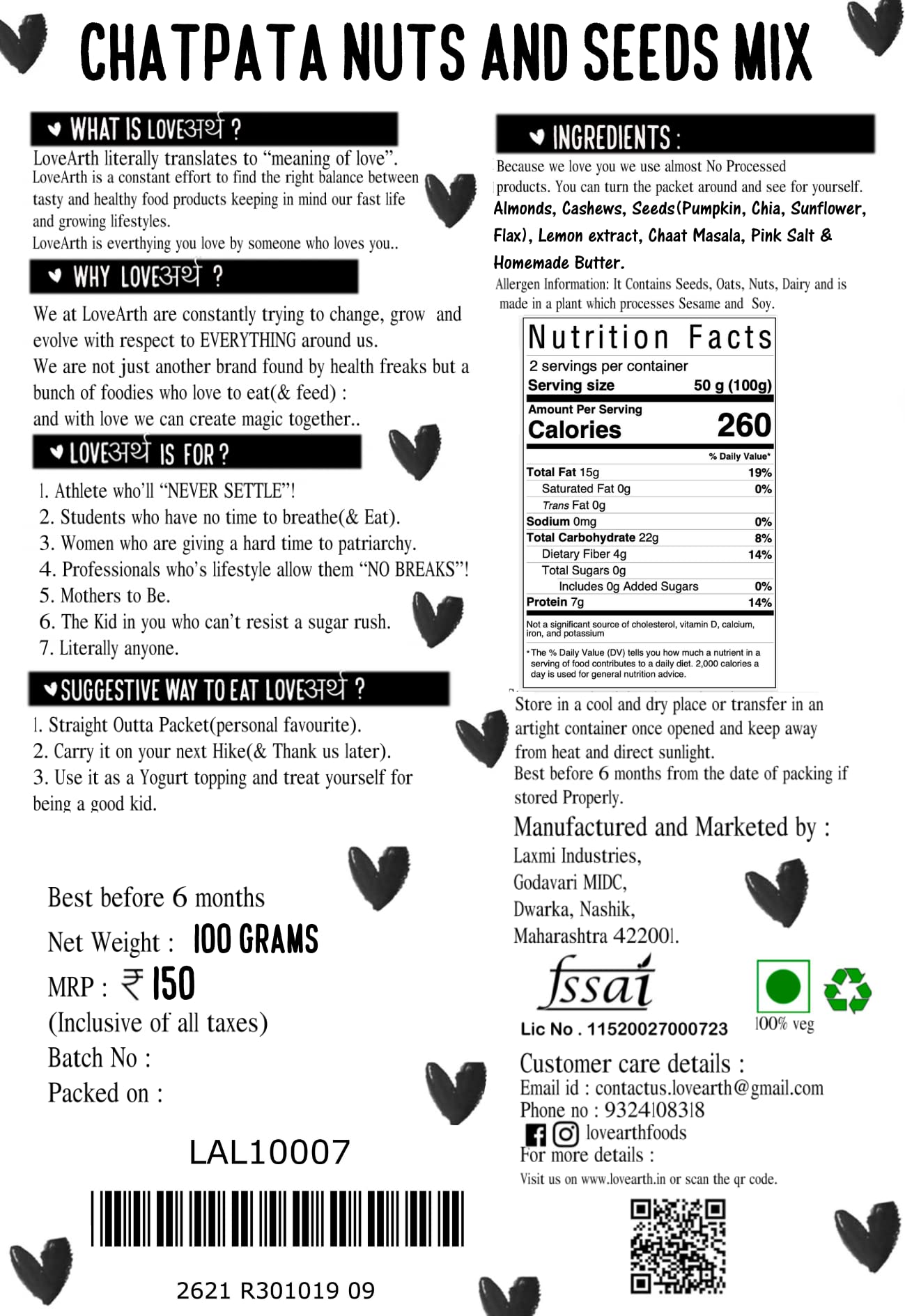 LoveArth - Chatpata Nuts & Seeds Mix - Healthy Roasted Mix- Rich in Proteins (2 x 100gms) 200Gms 1