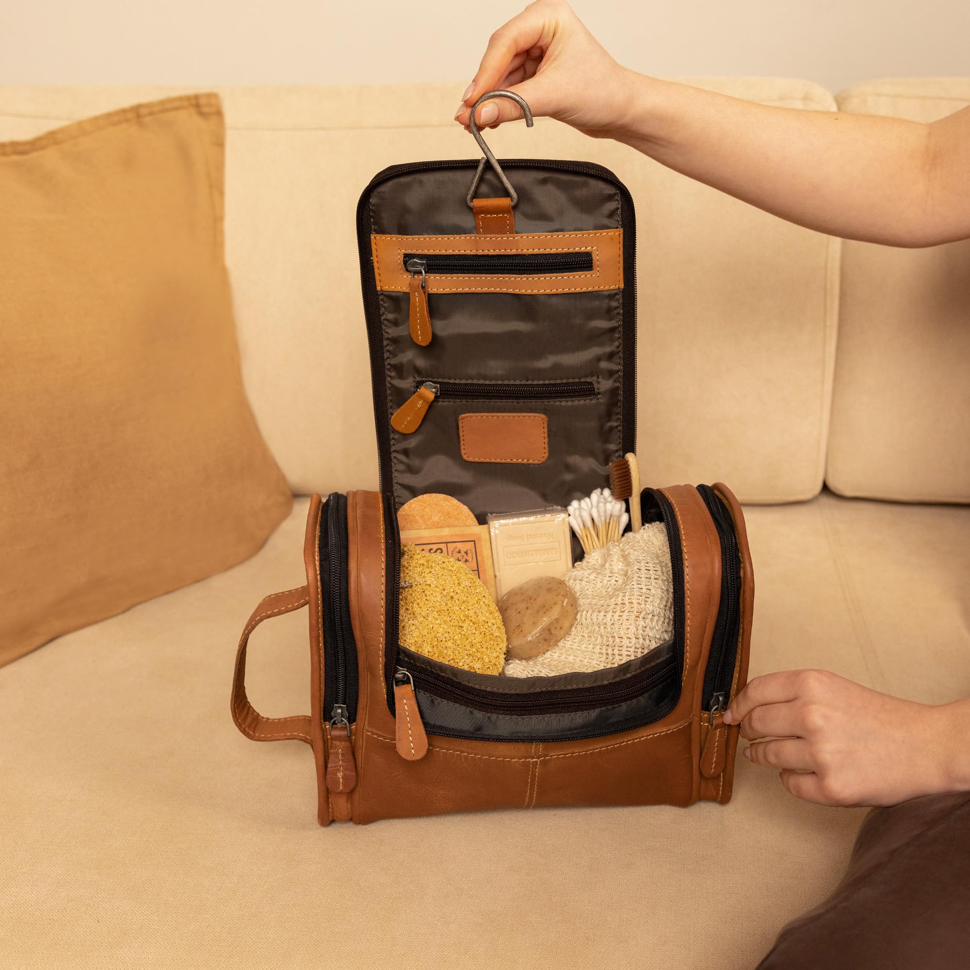 Gusti Trousse Chester de Toilette Trousse à Maquillage Marron Cuir
