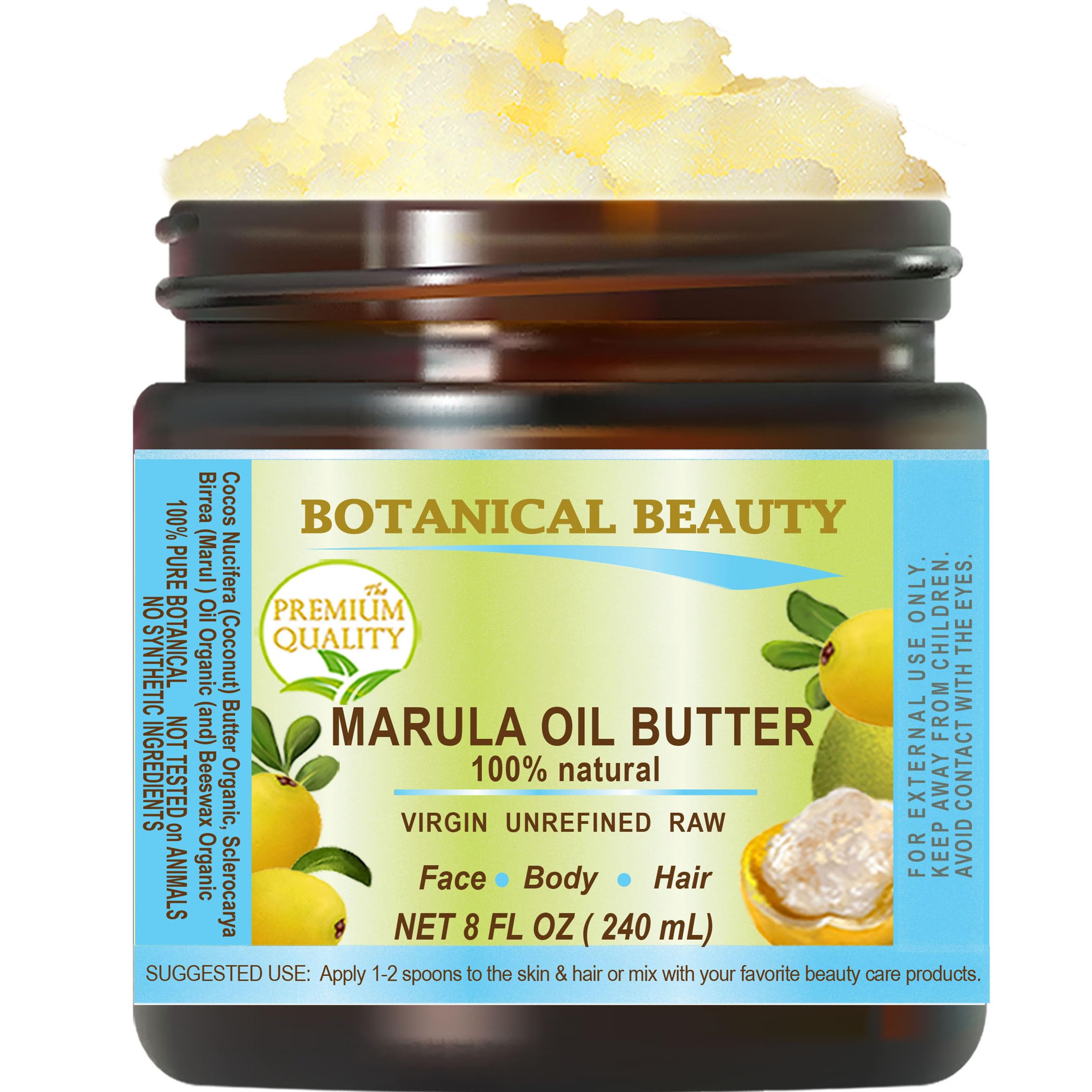 Botanical Beauty MARULA OIL BUTTER RAW VIRGIN UNREFINED for Face, Body, Hair, Lip, Nails, Dry Skin, Cracked Hands, Rosacea, Eczema, Rashes, Itchiness,