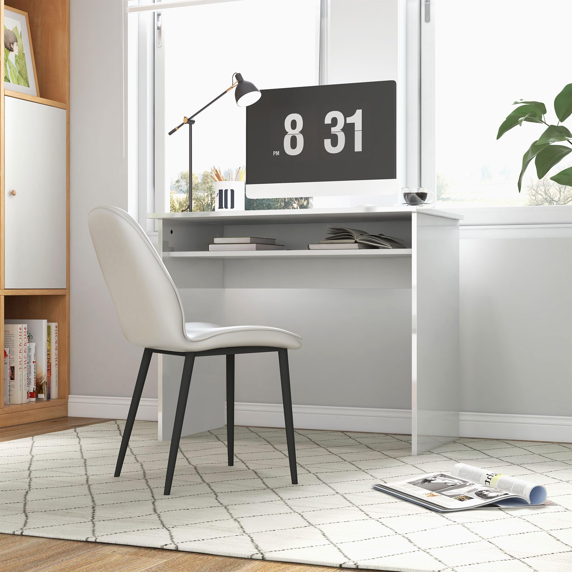 HOMCOM Bureau Informatique avec 1 Étagère 90l x 50P x 74H cm Blanc Laqué