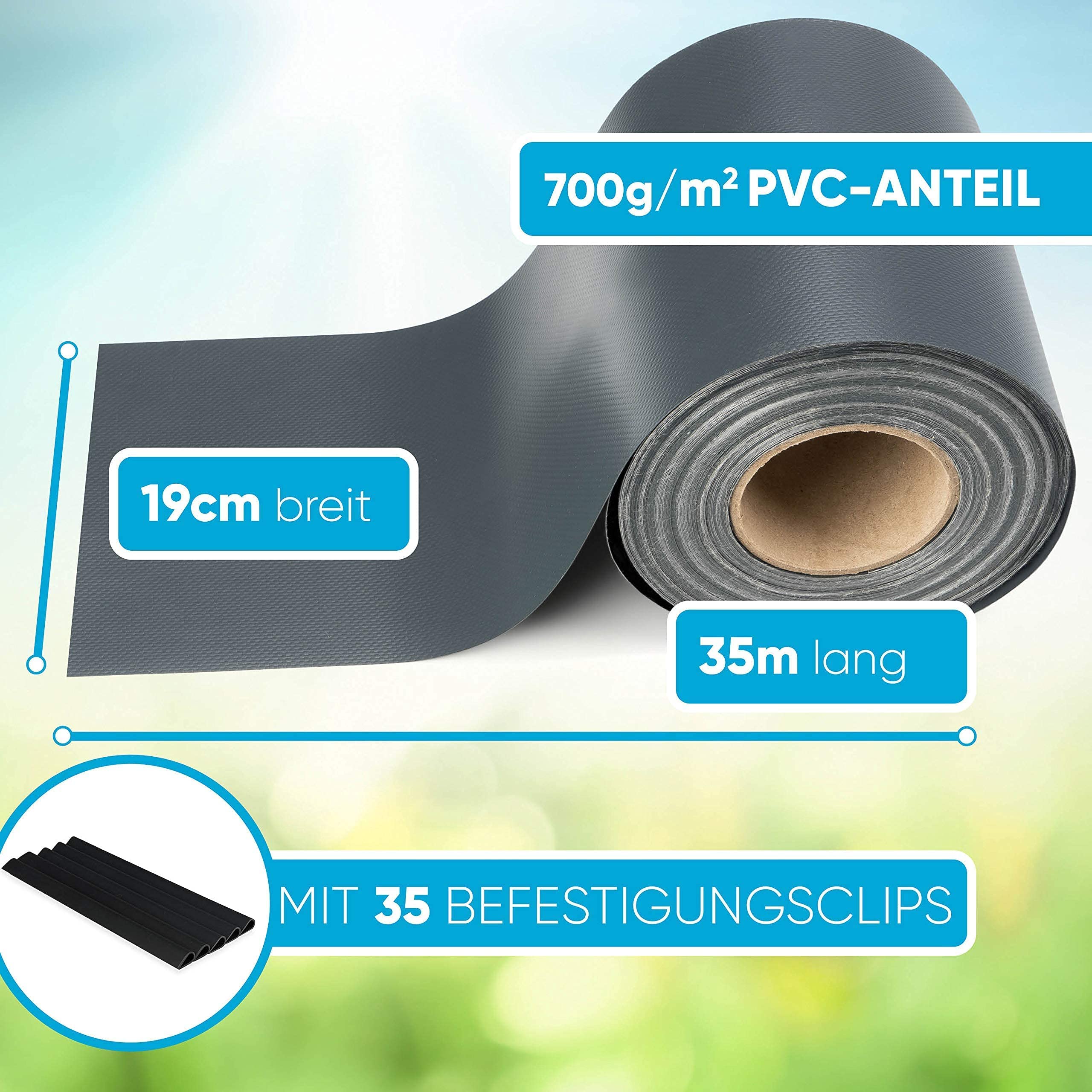 Zaun Sichtschutzstreifen für Doppelstabmatten - 35m 35Clips 700g Premium Doppelstabmattenzaun Sichtschutz für den Garten. Sichtschutz und Windschutz, Besonders Langlebig, Anthrazit (Anthrazit)