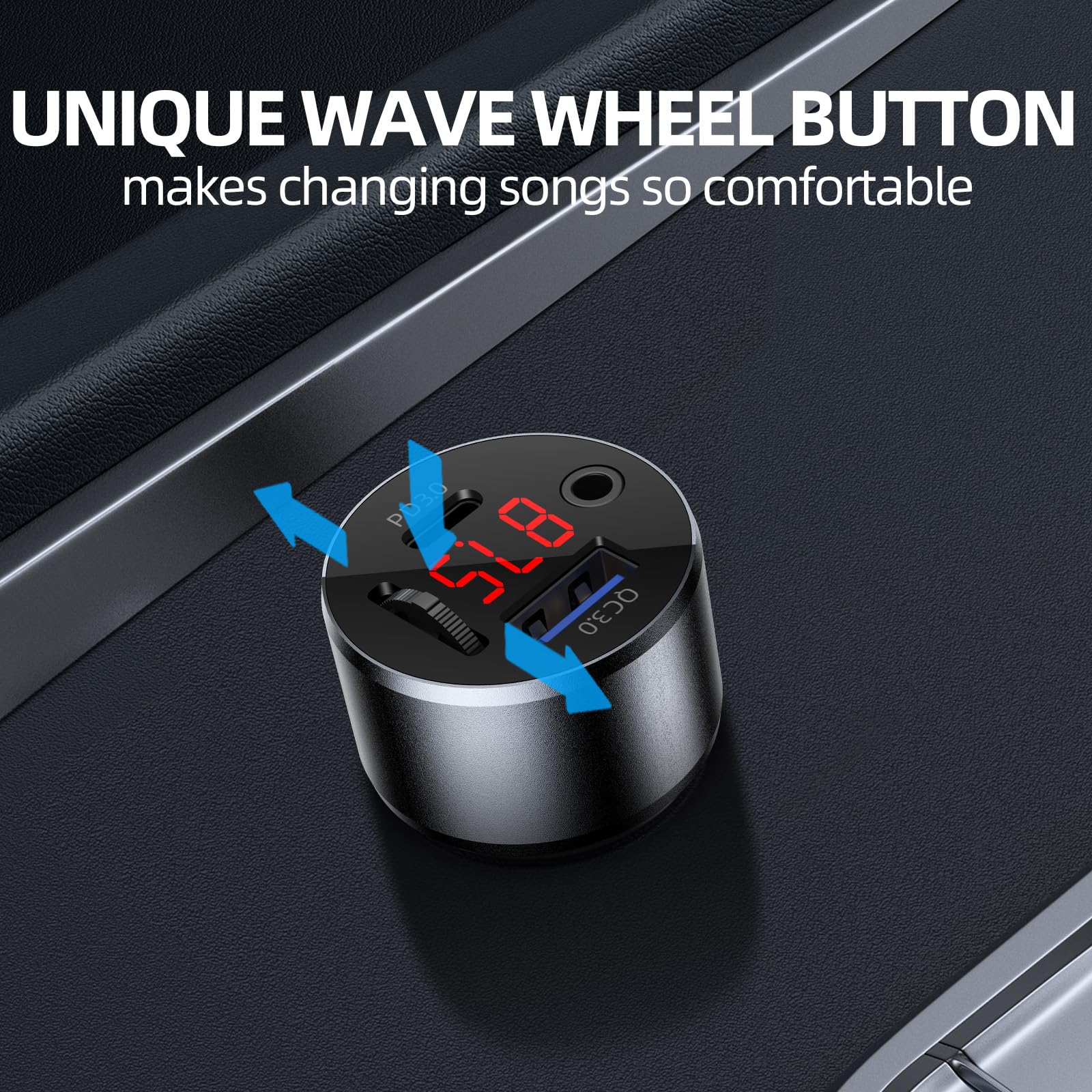 Adaptador AUX para coche Transmisor FM, iMyOnly QC/PD totalmente metálico Bluetooth V5.3 AUX Adaptador para reproductor de música de coche, transmisor Bluetooth con llamadas manos libres