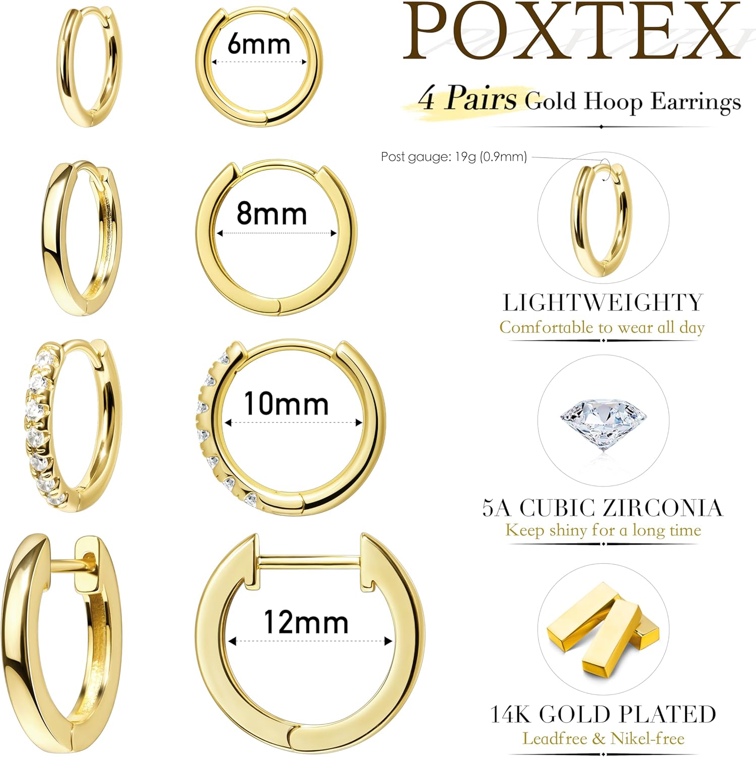 Small Gold Huggie Hoop Earrings Set for Women Men Hypoallergenic 14K Plated Stack Cartilage Earrings, Multiple Piercing Lightweight Mini Thin Cute Dainty Trendy Jewelry Set Christm...