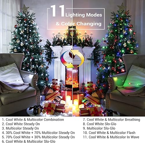 Miniatura 2 de BrizLabs Guirnalda de luces de Navidad  cadena de luces de Navidad 269 pies 800 luces LED blancas frías y multicolor de Navidad con temporizador