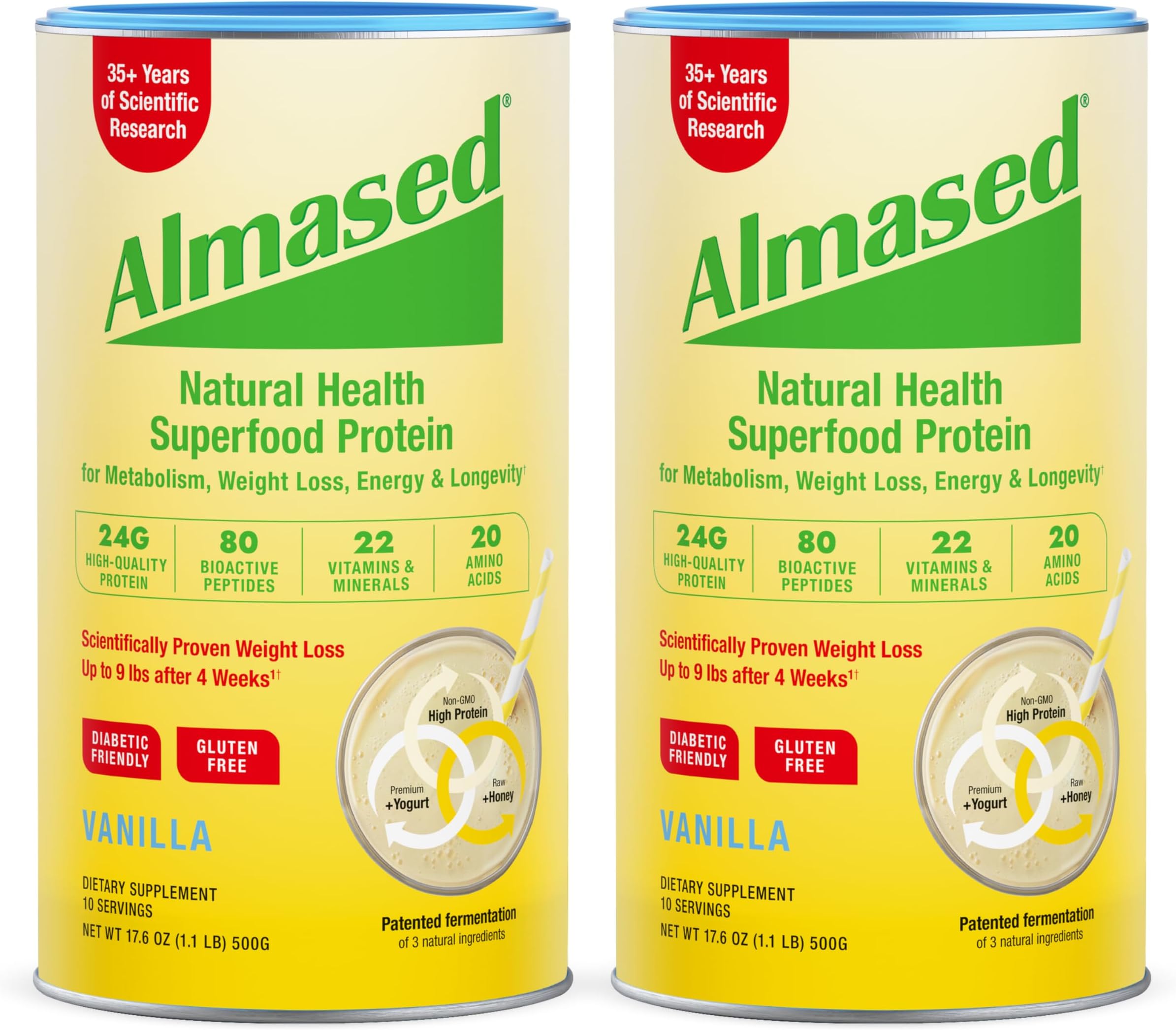 Vanilla Meal Replacement Shake - Low-Glycemic High Plant Base Protein Powder- Nutritional Weight Health Support Supplement - Vanilla Flavor - 17.6 oz (1.1 Pound (2 Pack))