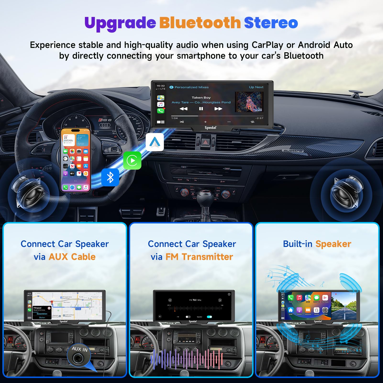 Amazon.com: 860 Portable CarPlay Screen with 4K Dash Cam Front and