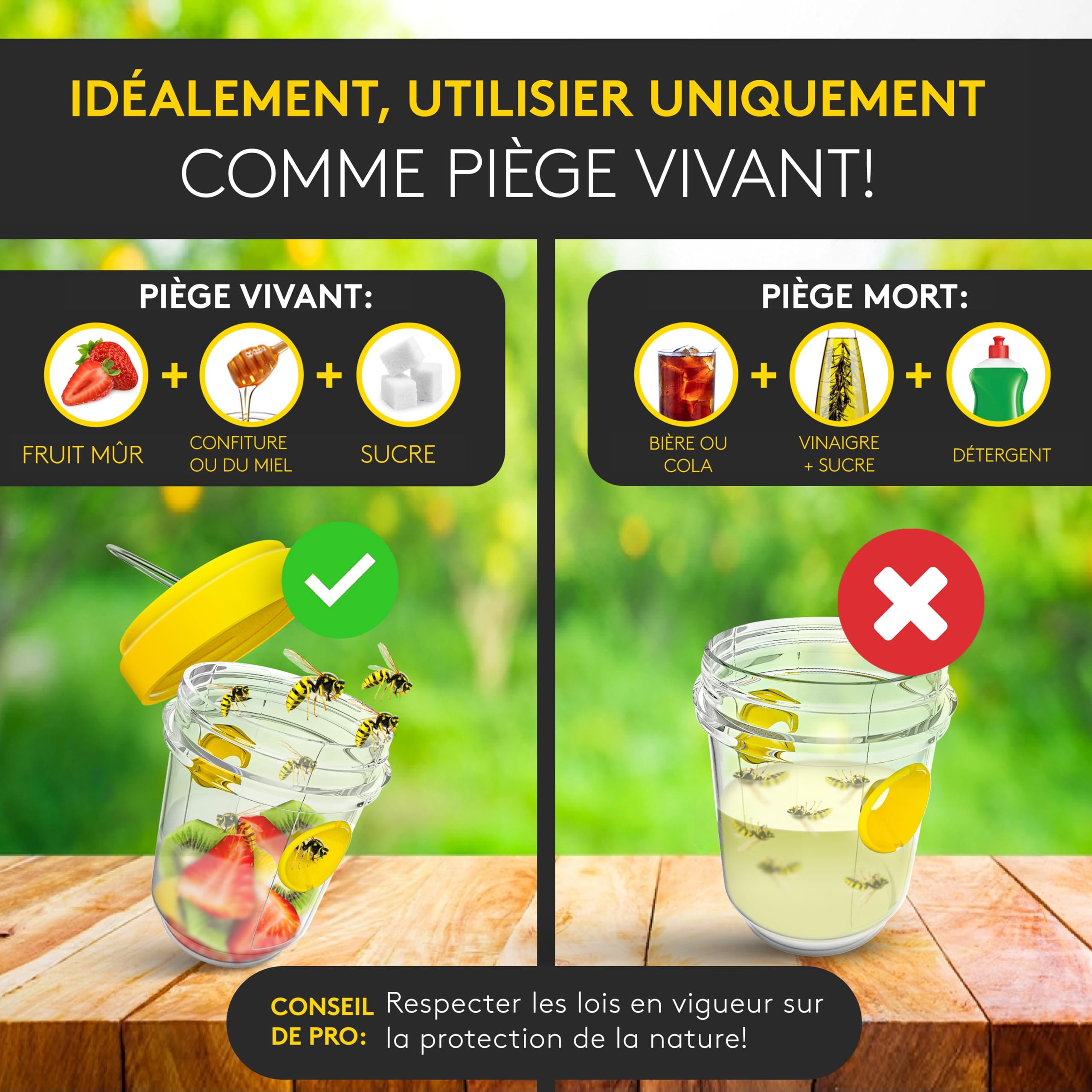 Piège à Guêpes Et Frelons Réutilisable - Sans Produits Chimiques, Pour Jardin, Balcon, Camping | 2 Pièges, Conception écologique