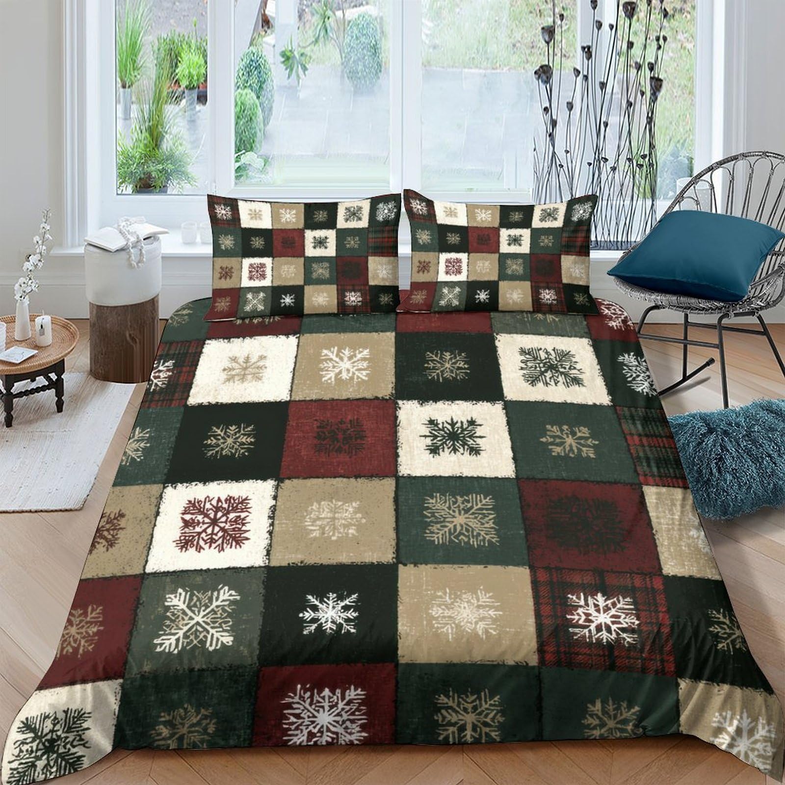 Ctjqhvkz Style-4 3D Printed Patchwork Snowflake Fitted Sheet Microfiber Soft Breathable Retro Plaid Mattress Cover For Bedroom Single（135X200cm）