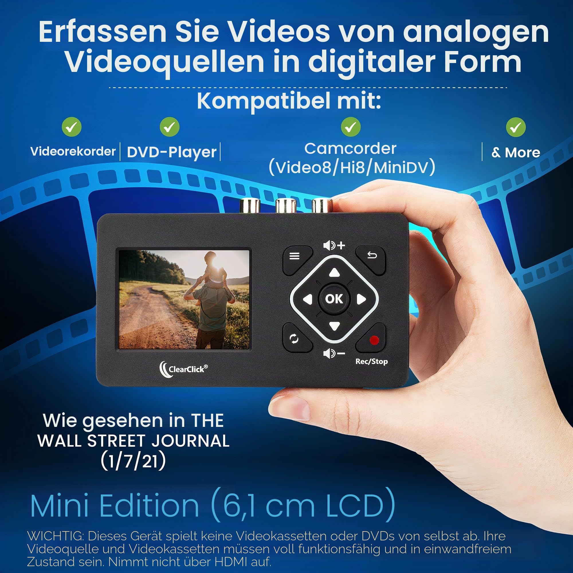ClearClick Video-zu-Digital-Konverter 2.0 (zweite Generation) Mini-Edition – Aufnahme von Videos von Videorekordern, VHS-Bändern, AV, RCA, Hi8, Camcorder, DVD, Gaming-Systemen