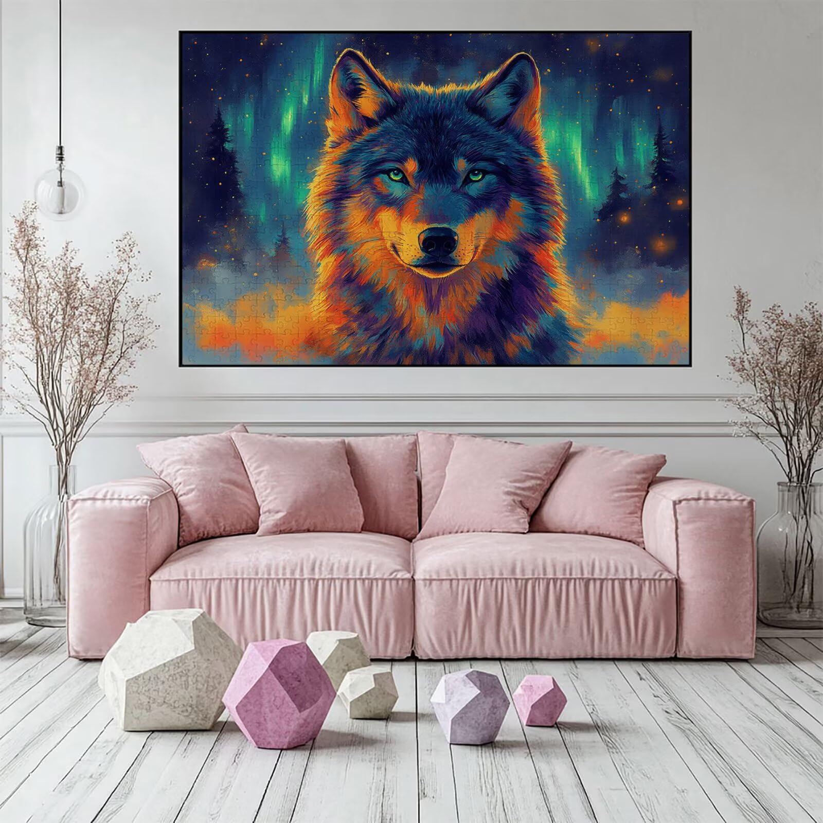 Puzzle 3000 elementów wilk puzzle dla dorosłych zorza 122 x 81 cm unikalne rzemiosło klasyczne 3D drewniana układanka do rodzinnych gier aktywnych, układanka do samodzielnego wykonania nawet do