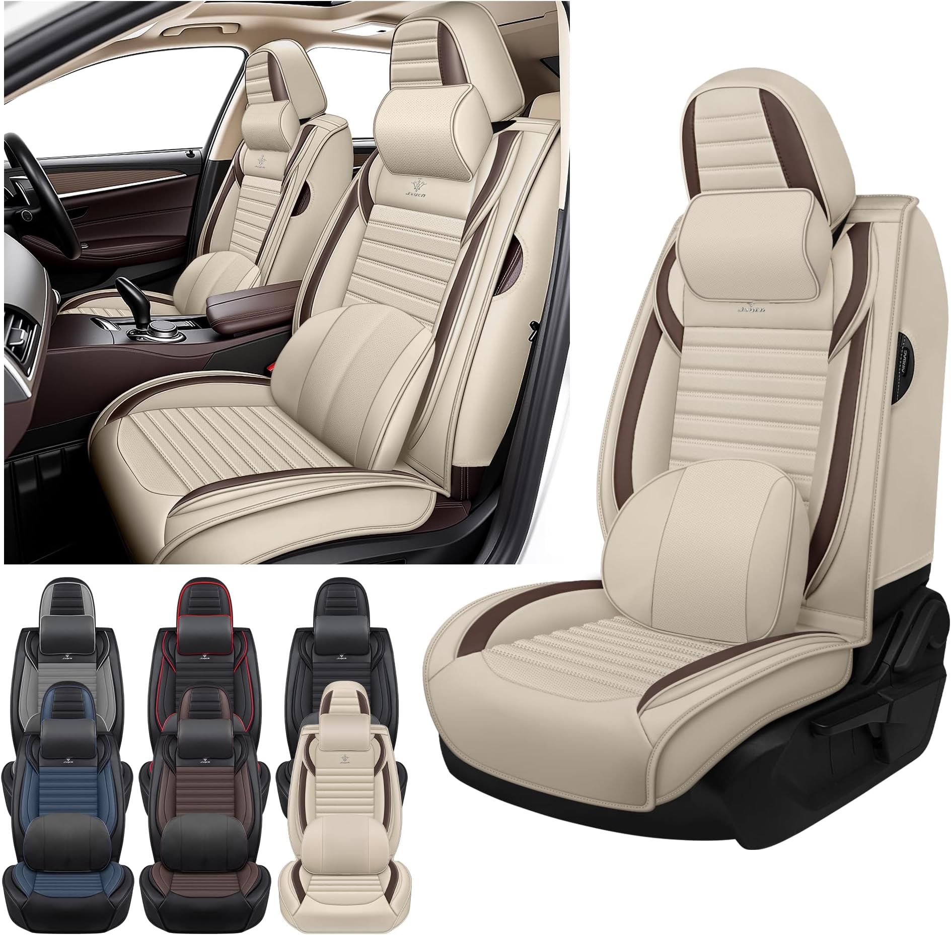 Car Seat Covers for Lexus RX 330 2004-2006 Nappa Leather Vehicle Seat Protector, Anti-Slip Waterproof Breathable Easy to Install, Auto Interior Accessories(2 Seats, Beige&Brown, Luxury)