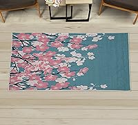 Vista 1 de Lunarable Alfombra decorativa del este, diseño de flores de cerezo japonés, ramas Sakura, flores de primavera, ilustración de jardín, alfombra