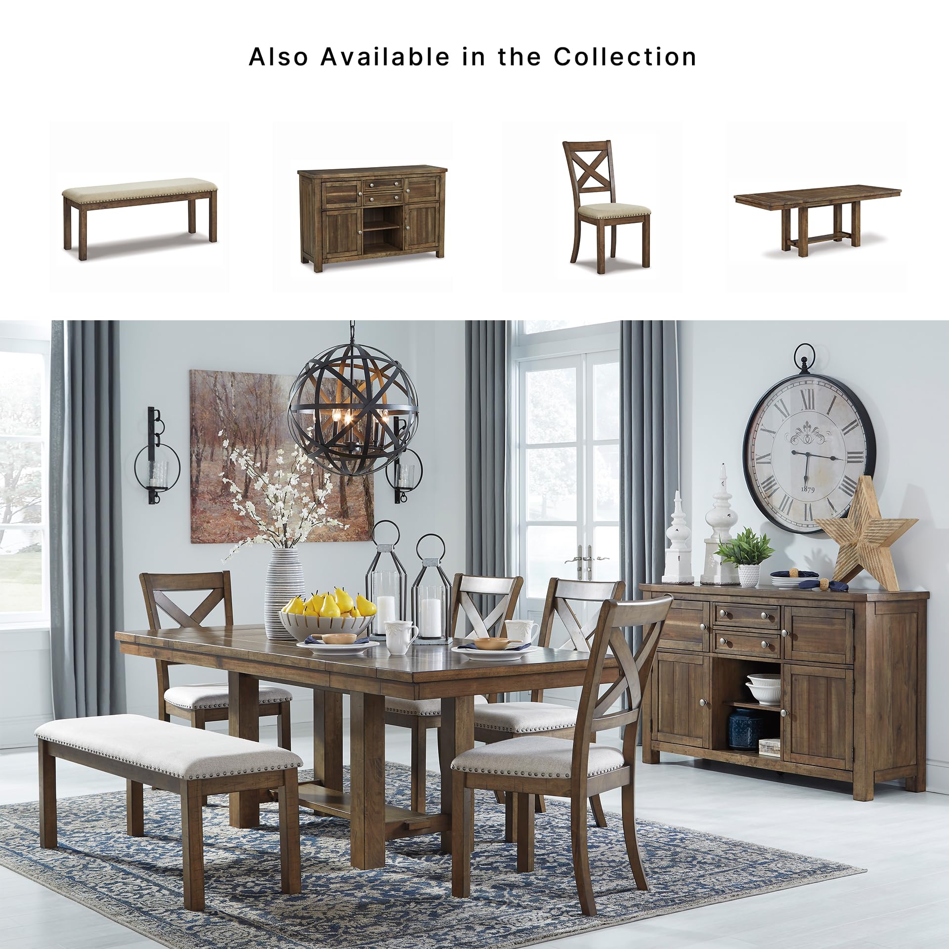 Signature Design by Ashley Moriville Wood Upholstered Dining Bench, Beige