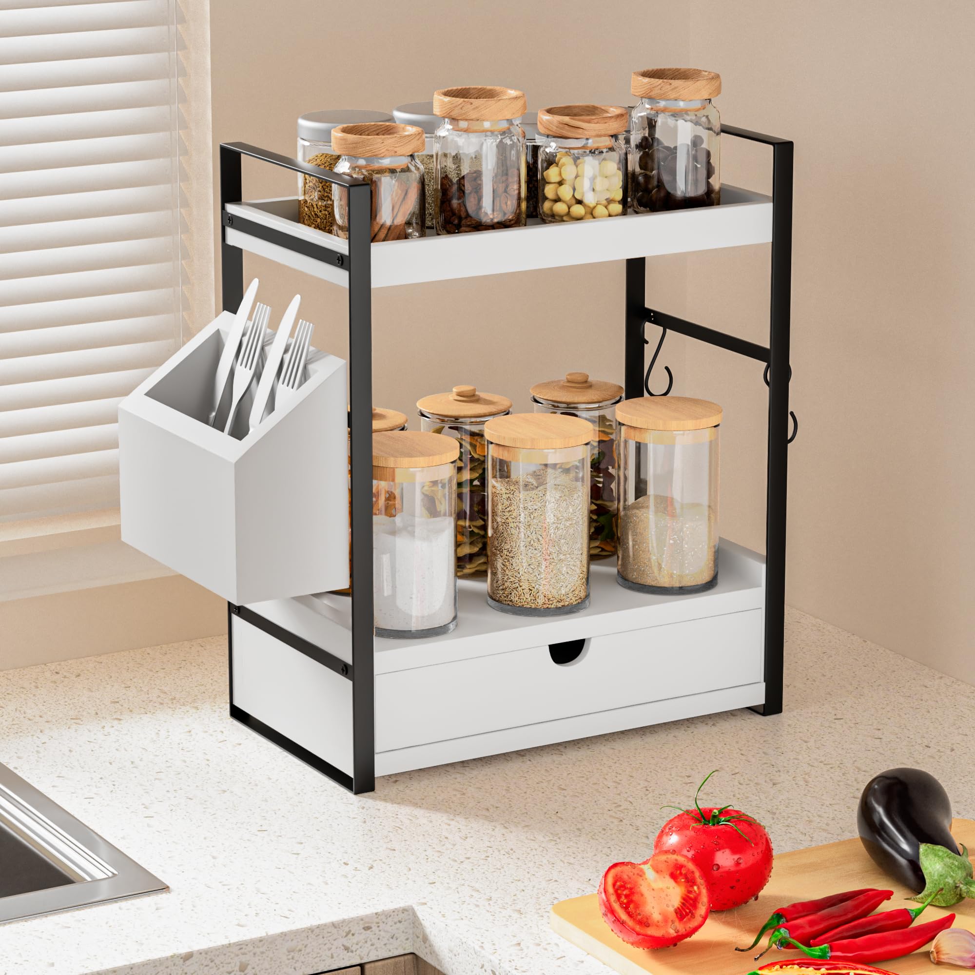 Belle Vous 2 Laags Desktop Opslag Plank Rek - Plastic Staande Werkblad Organizer voor Keuken, Badkamer, Kast/Kelder, Kaptafel of Kantoor - Plank voor Specerijen, Cosmetica & Desktop Materialen