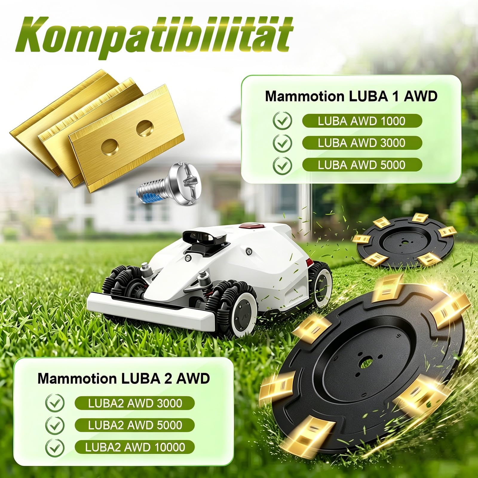 BBTO 2 dischi da taglio e 12 lame compatibili con Mammotion LUBA 1 AWD e LUBA 2 AWD (fino al modello 2024), accessori per tosaerba, con 12 viti di fissaggio, ottime prestazioni di taglio, lame in acci