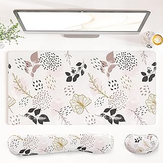 QIYI Leather Desk Mat Set, 4-in-1 Large Mouse Pad with Wrist Rest, Non-S...