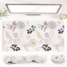 QIYI Leather Desk Mat Set, 4-in-1 Large Mouse Pad with Wrist Rest, Non-Slip Desk Pad + Keyboard Wrist Rest + Mouse Wrist Support + Coaster, Office Desk Accessories Home Decor Supplies, Botanical Leaf