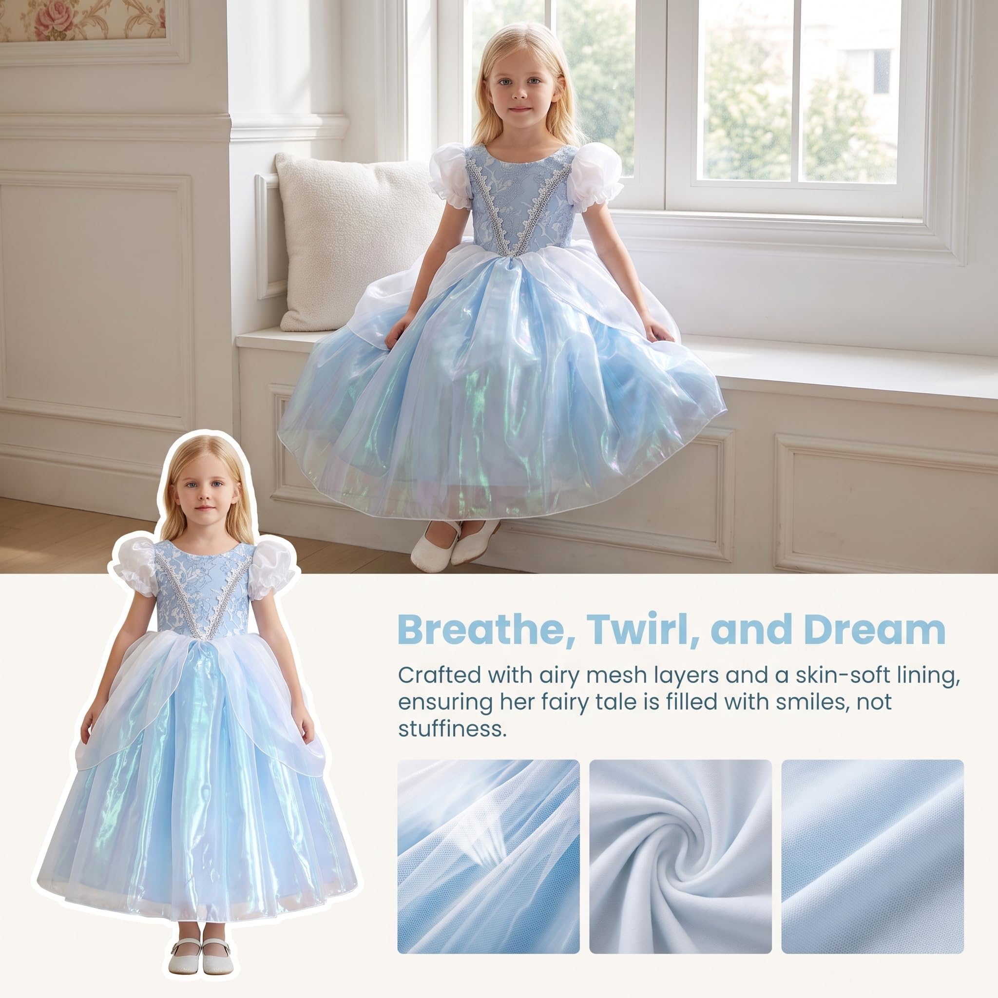 Prinzessinnenkleid für Mädchen, Deluxe-Halloween-Kostüm, blau, Cosplay-Kostüm