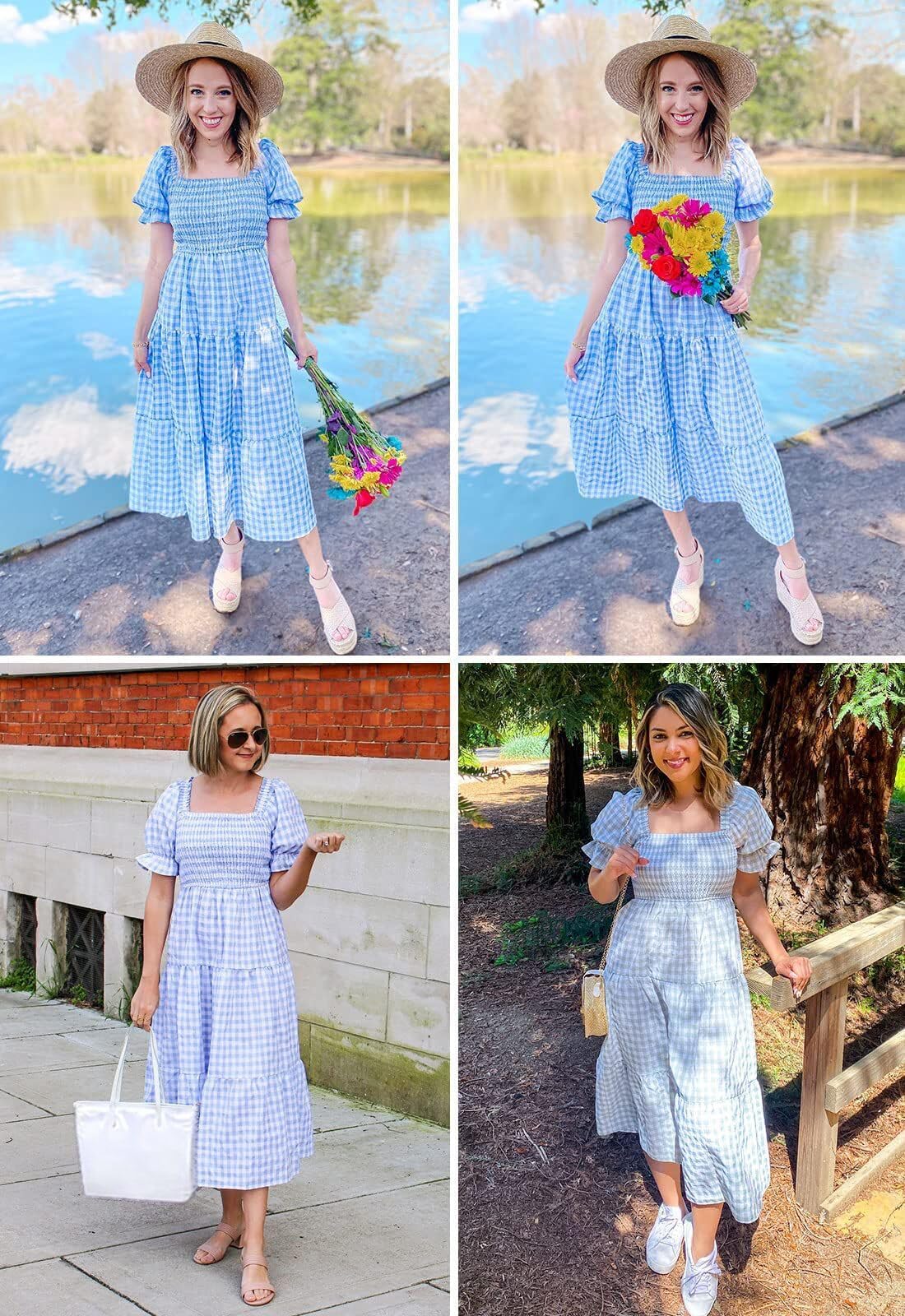 ZESICA - Abito Midi Estivo da Donna 2025, Stile Bohémien, a Quadretti, con Scollo Quadrato e Maniche a Sbuffo, con Volant