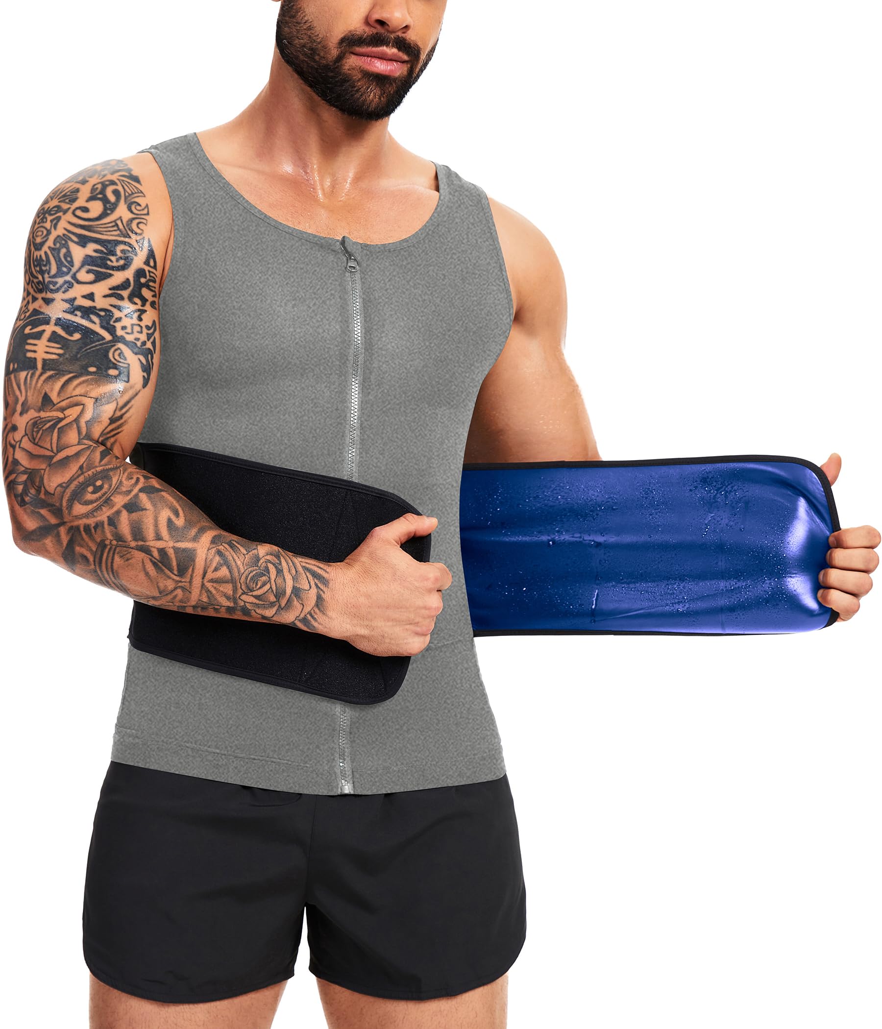 Sauna Vest for Men Waist Trainer Sauna Shirt for Men Zipper Sweat Belt Tank Top for Belly Fat