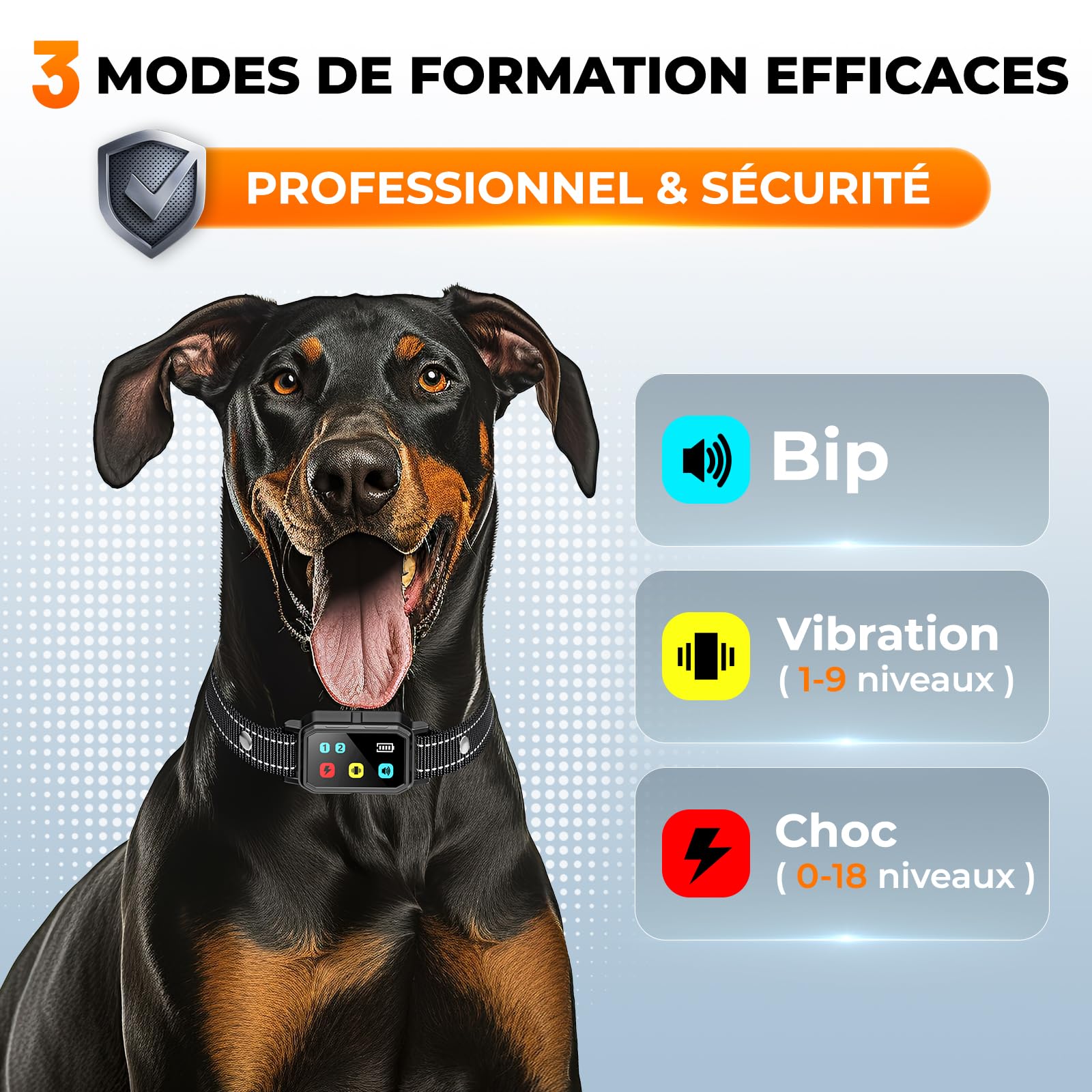 Collier de Dressage pour Chien, Portée 3000 Mètres, Collier Électrique pour Chien avec Télécommande, 4 Modes Lumières/Son/Vibration/Choc, Résistant à l'eau IP67, Adapté Aux Chiens de Petits et Grands