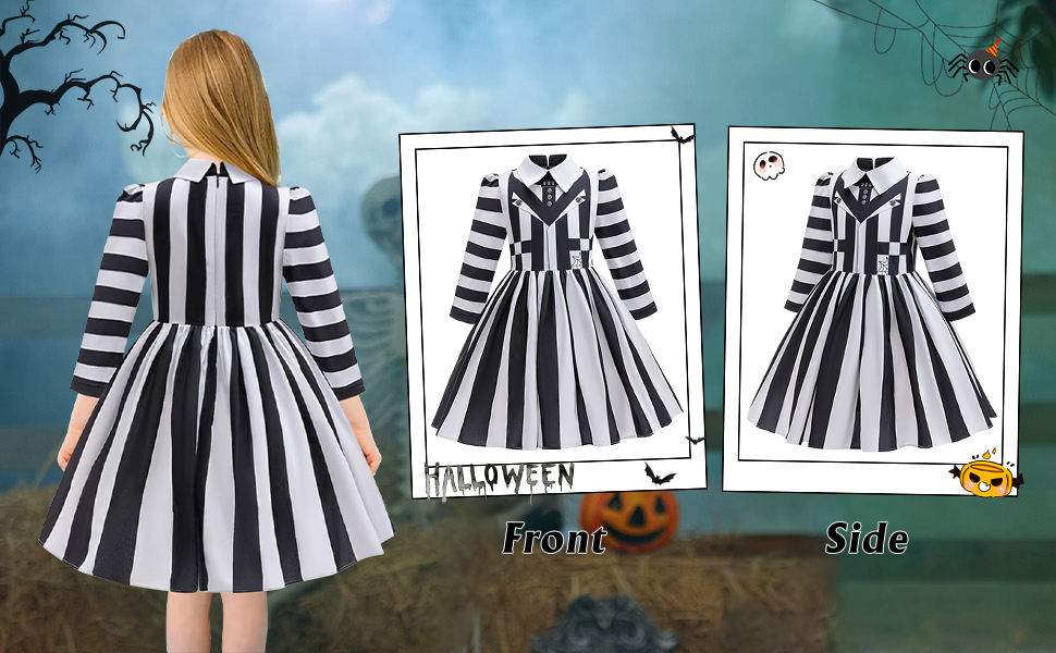 Disfraz de Halloween para niñas vestido rayas negro y blanco miniatura 7