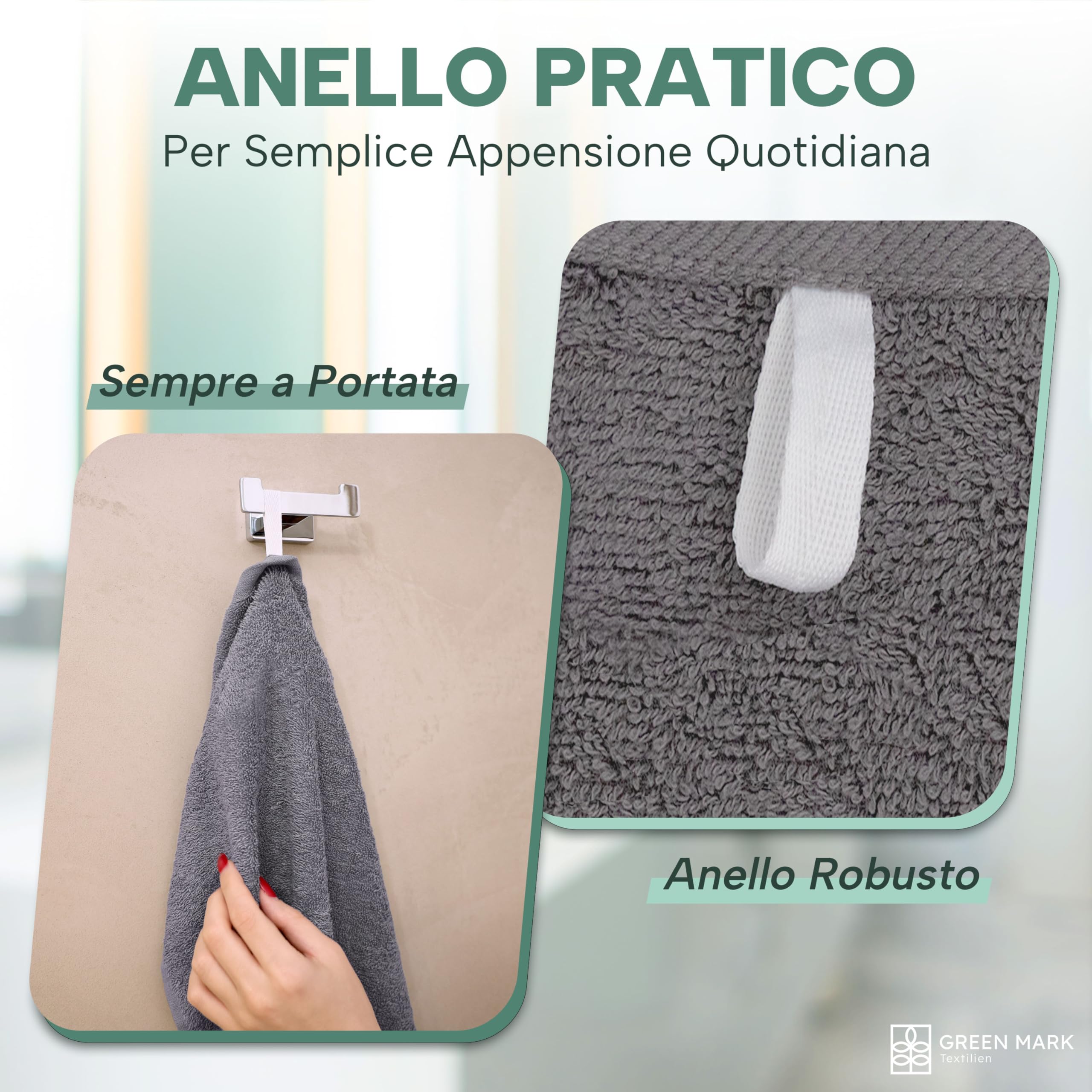 GREEN MARK Asciugamani – Set da 8 Pezzi – 100% Cotone, Morbidi e Altamente Assorbenti, Qualità Premium per Bagno, Spa e Palestra, 50 × 100 cm, Grigio Antracite