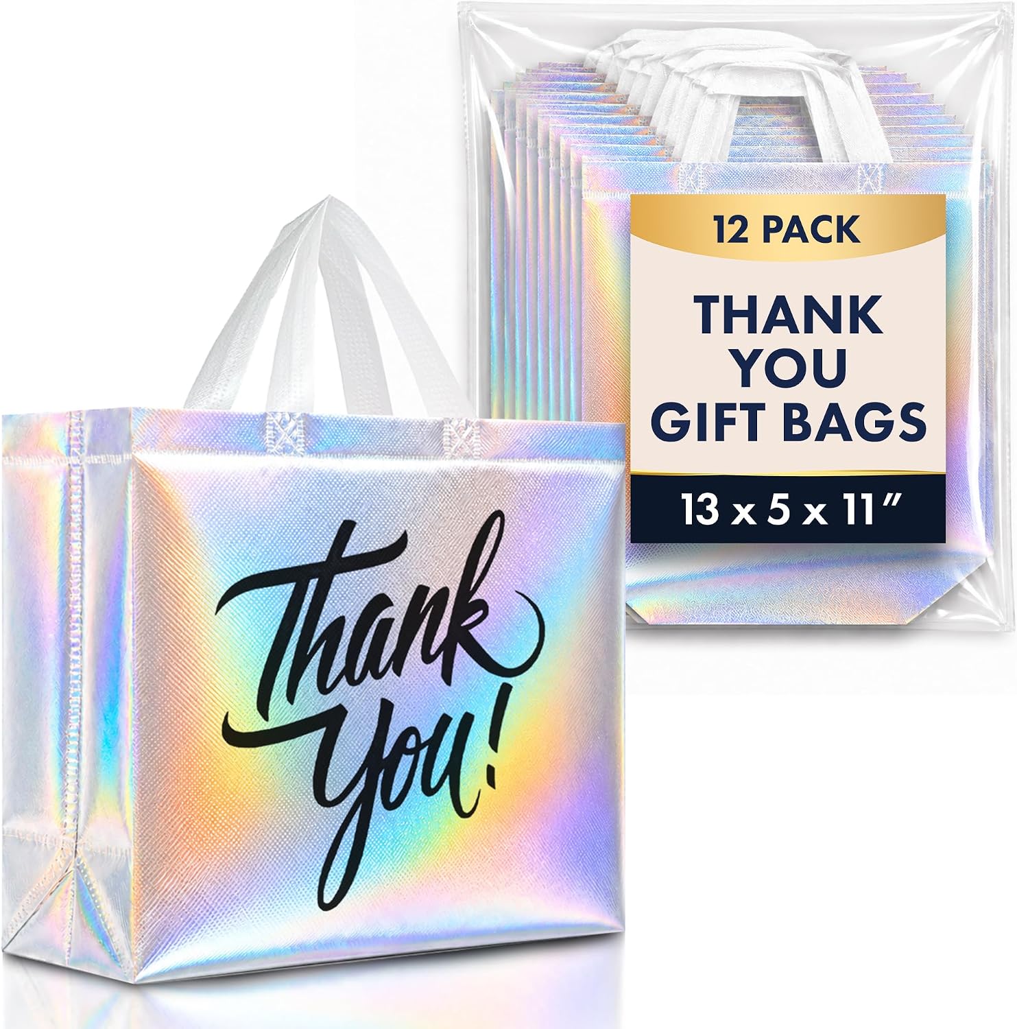 Nush Nush 12 Reusable Large Iridescent Thank You Gift Bags with Handles