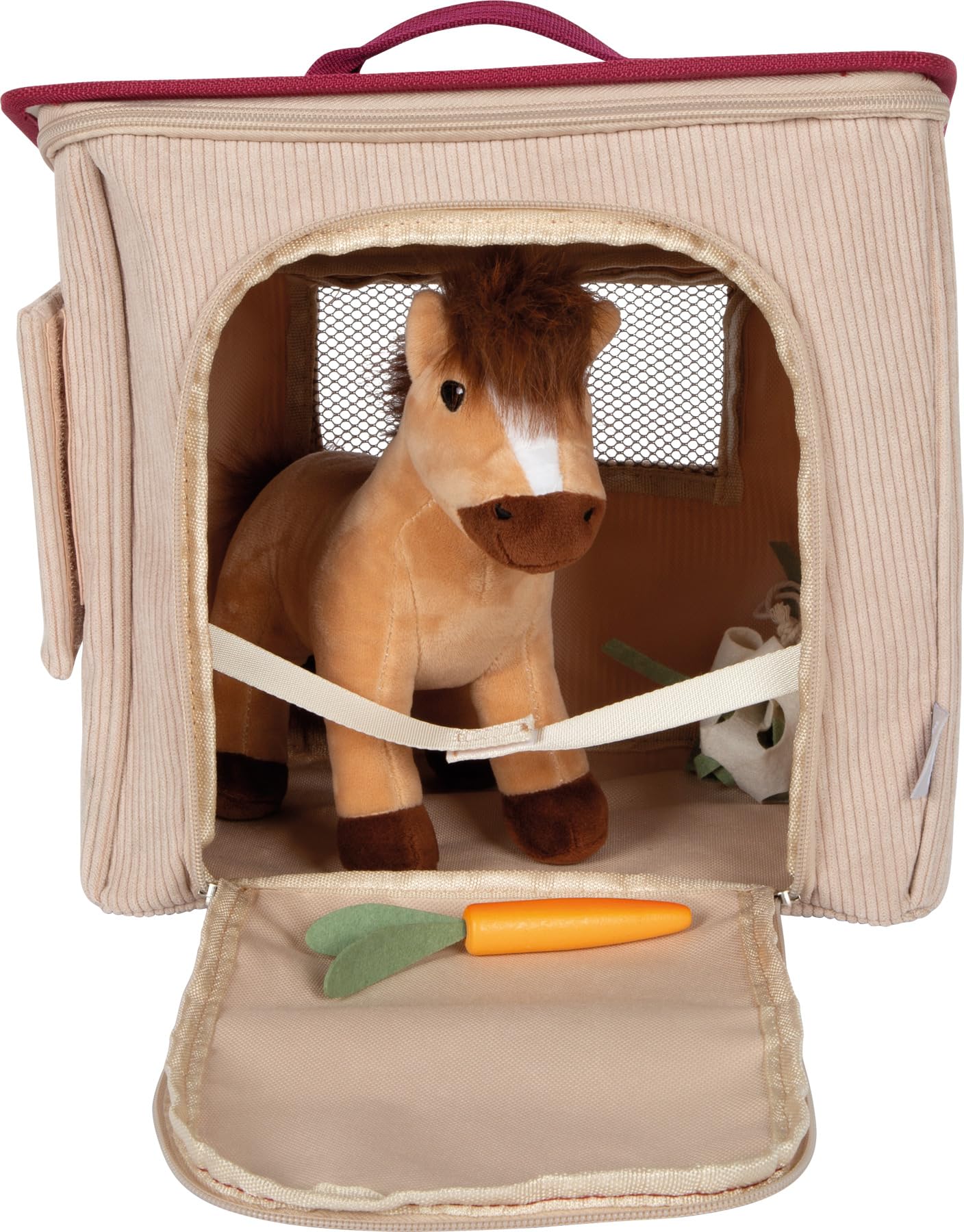 Small Foot Set da Gioco Cavallo con stalla e Accessori nella Borsa, Cavallo di Peluche con numerosi Accessori per Cavalcare e per la Cura, per Bambini dai 2 Anni, 12731