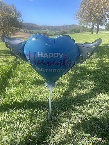 Miniatura 5 de Globos celestiales de Happy Heavenly Birthday Heart Balloons con alas de ángel | Paquete de 2 recuerdos