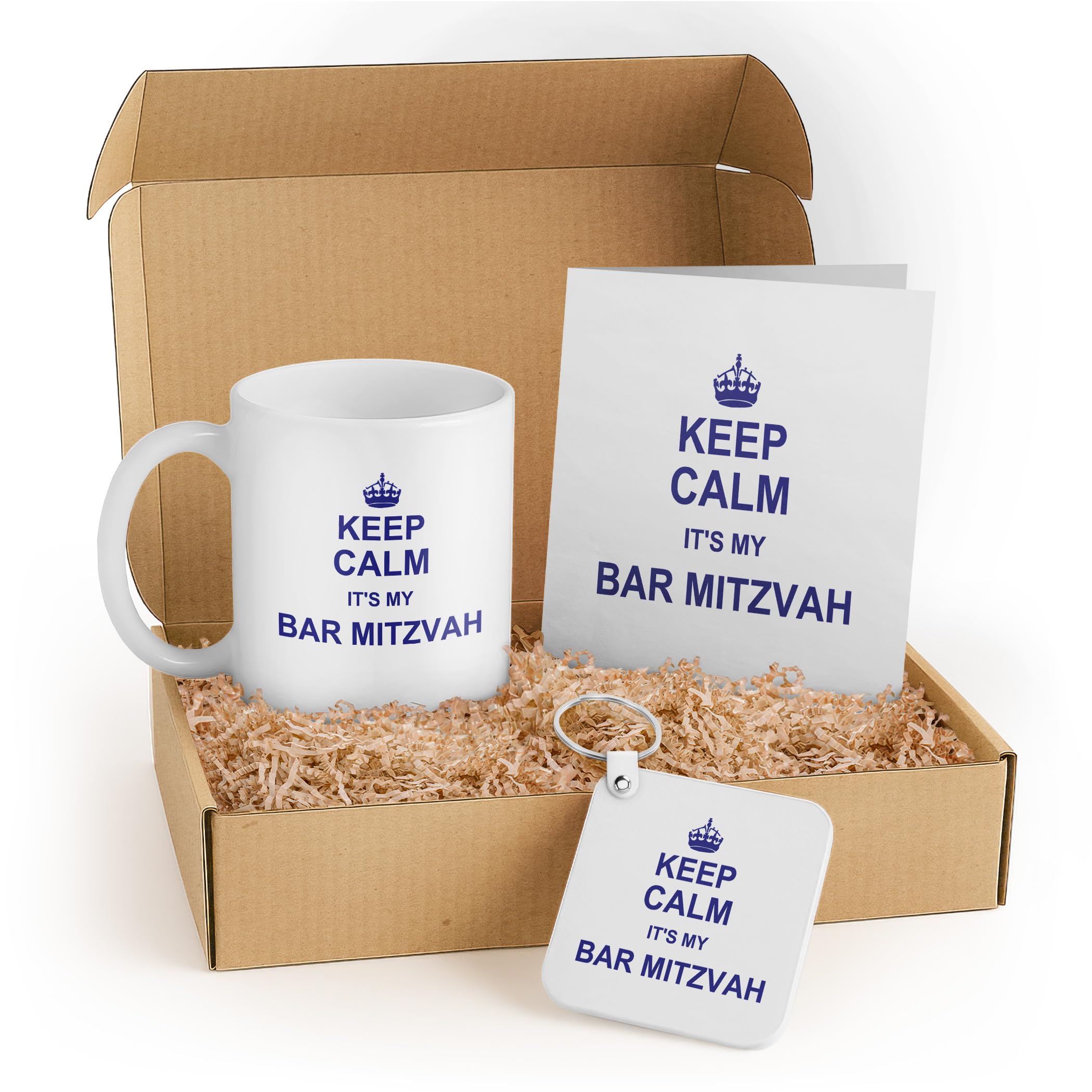 3dRose Bar Mitzvah Gift Set for Boys – Includes Mug, Keychain, and Card – Humorous Navy Blue Design – Perfect for Teens and Celebrations