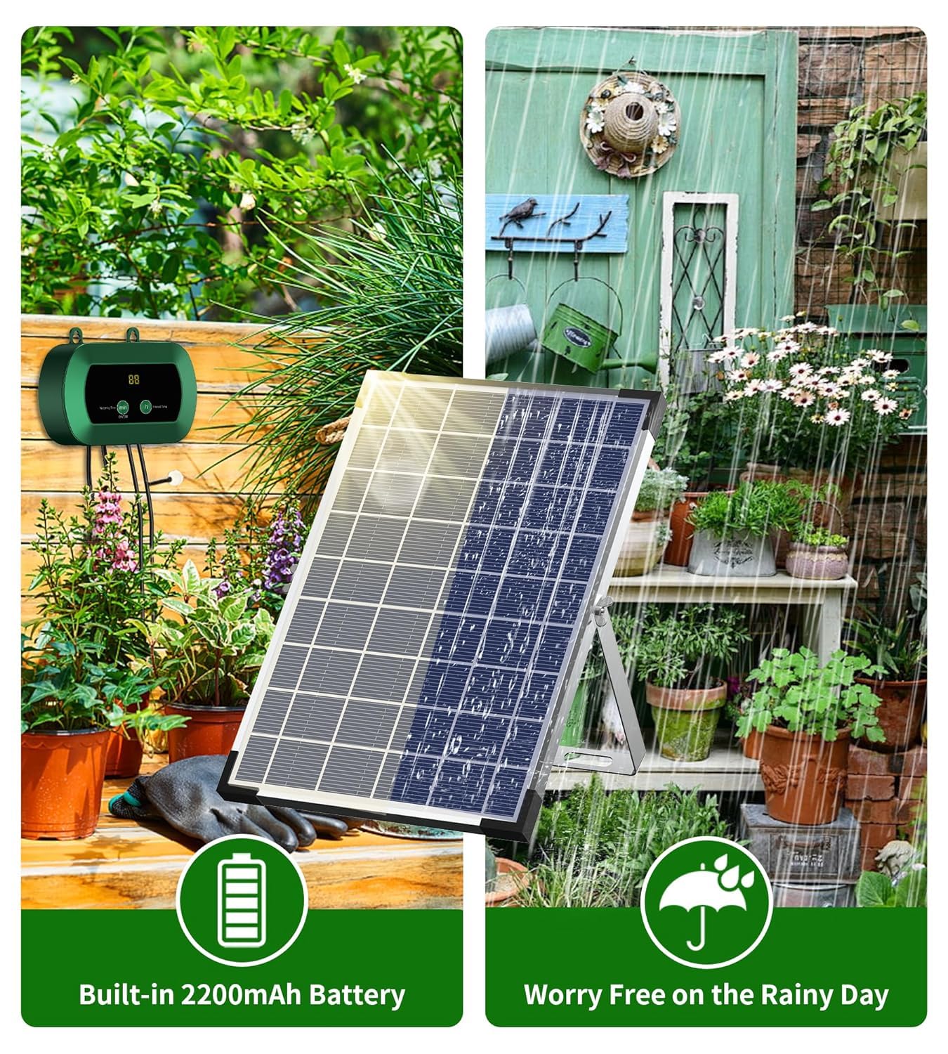 Sistema di irrigazione solare con 300 modalità, set di irrigazione a goccia automatico con tubo da 30 m, sistema di irrigazione solare per piante, giardino, balcone, serra e piante in vaso