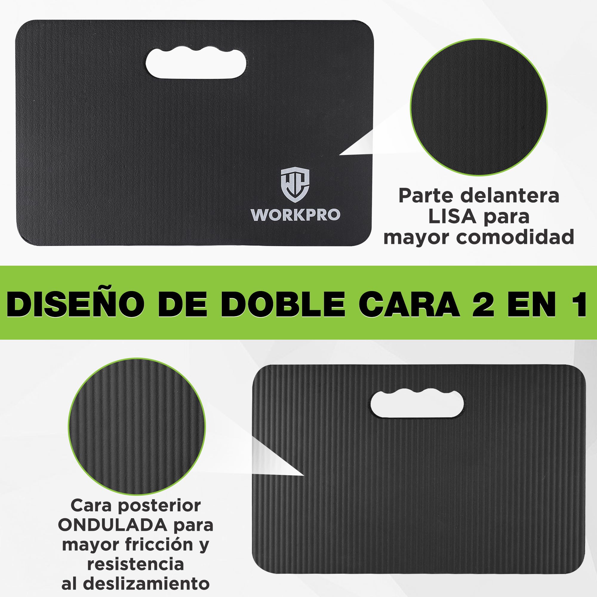 WORKPRO Almohadilla Gruesa para Rodillas 2 Piezas, 28 x 44 x 3,6 cm Colchoneta para Limpieza, Reparaciones, Hacer Ejercicio, Rezar y Yoga, Rodilleras para Jardinería y Trabajo al Aire Libre