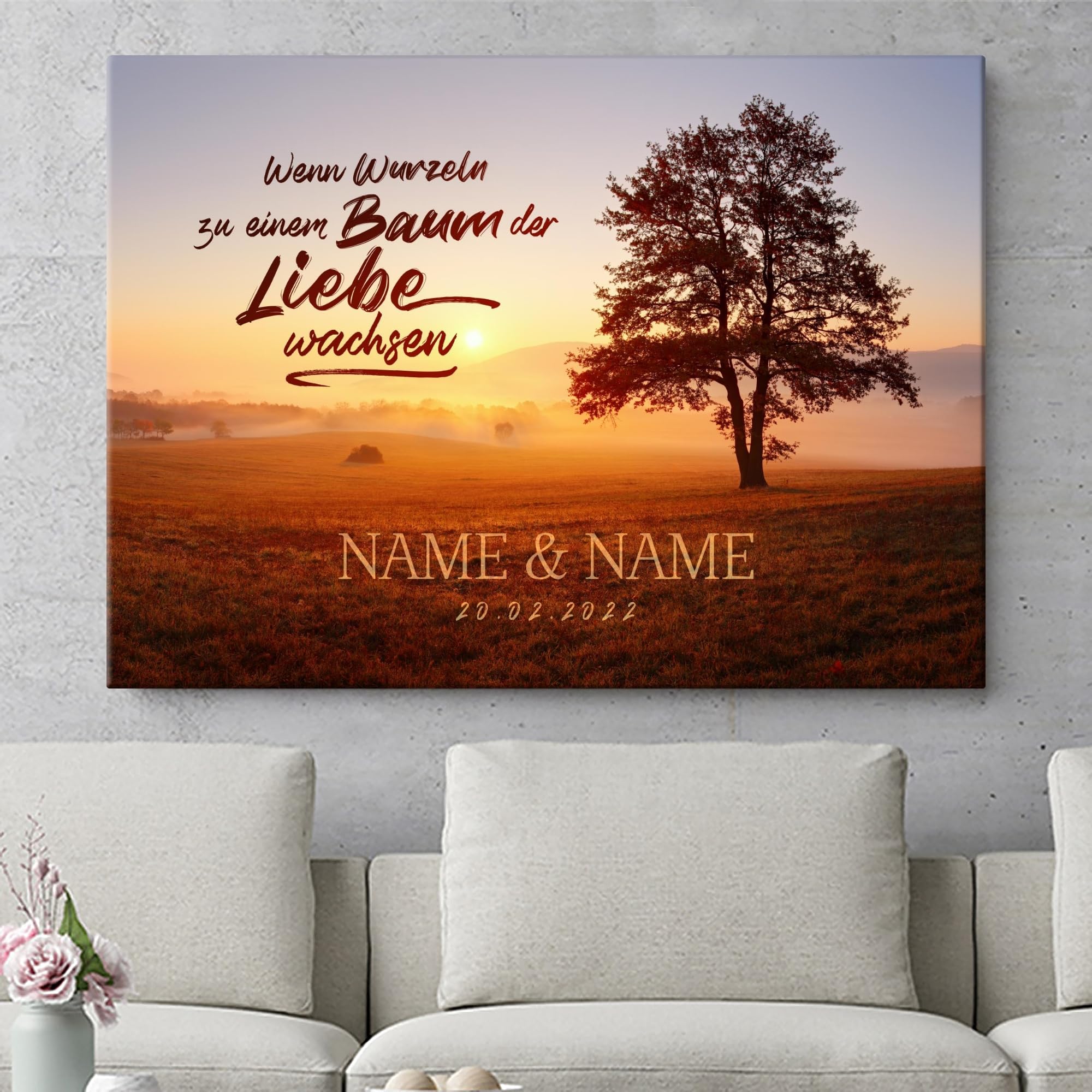 Liebesleinwand Personalisiertes Geschenk für Partner Geschenk Jahrestag, Verlobung, Hochzeitstag | Leinwandbild romantisch gestalten | Aus Wurzeln wächst die Liebe