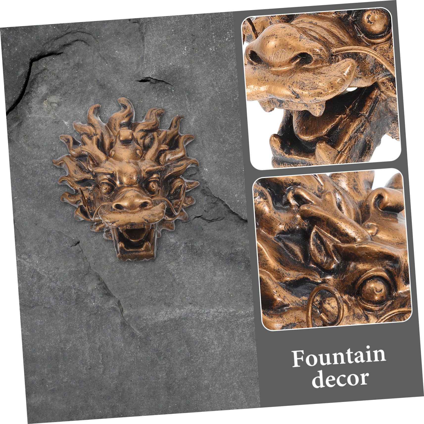 Yardwe Großer Gartenbrunnen Langlebiges Design mit Drachenkopf aus Kunstharz Wasserbetriebener Springbrunnen mit Wandmontage und Eleganter Dekoration für Garten und Villa