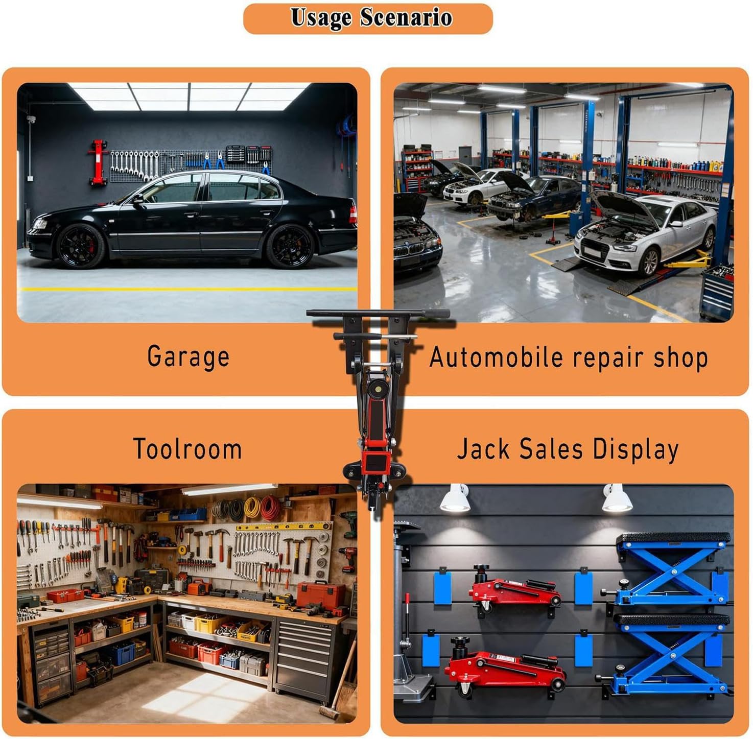 Jack Stand Wall Mount – Non Slip Hooks, Space Saving Storage Rack | Multipurpose Hydraulic Car Jack Holder for Garage Repair Bay Shed Home Toolroom Workshop Mechanics Automotive Equipment Organizer